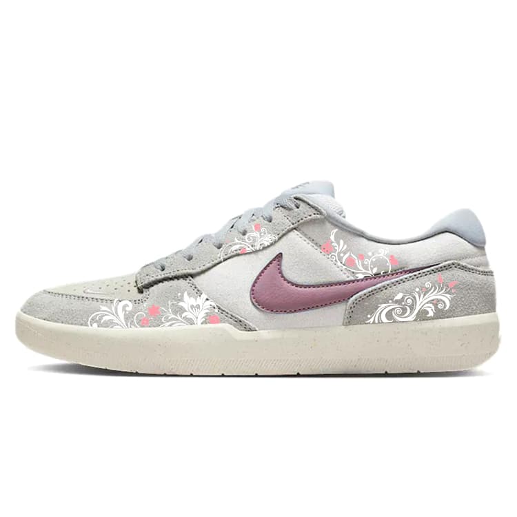 Custom Sneakers Nike SB Force 58 Floral Rococo Slip-Resistant Wear-Resistant Low-Top Skate Shoes Unisex Gray Pink