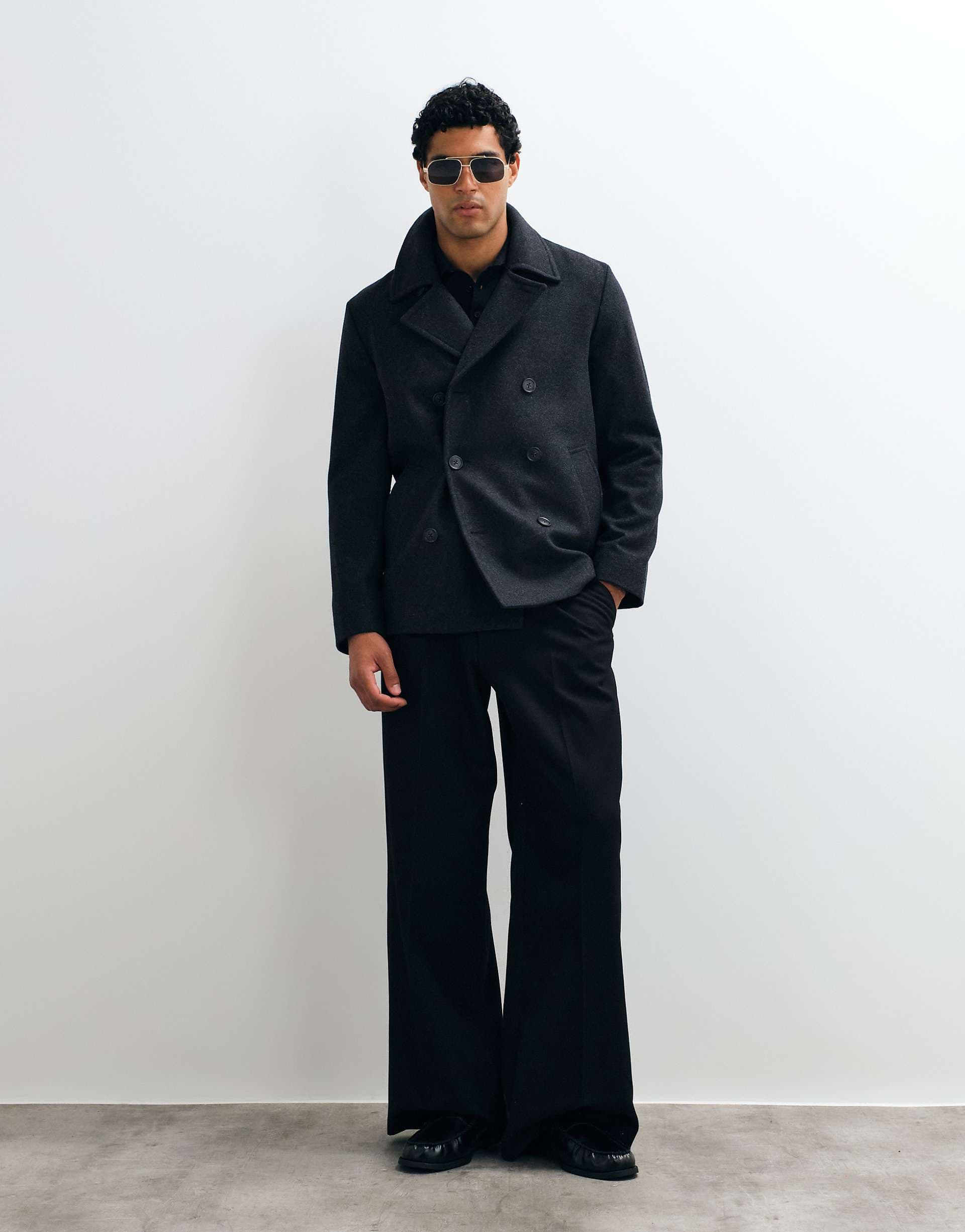 Mango double breasted tailored jacket in charcoal
