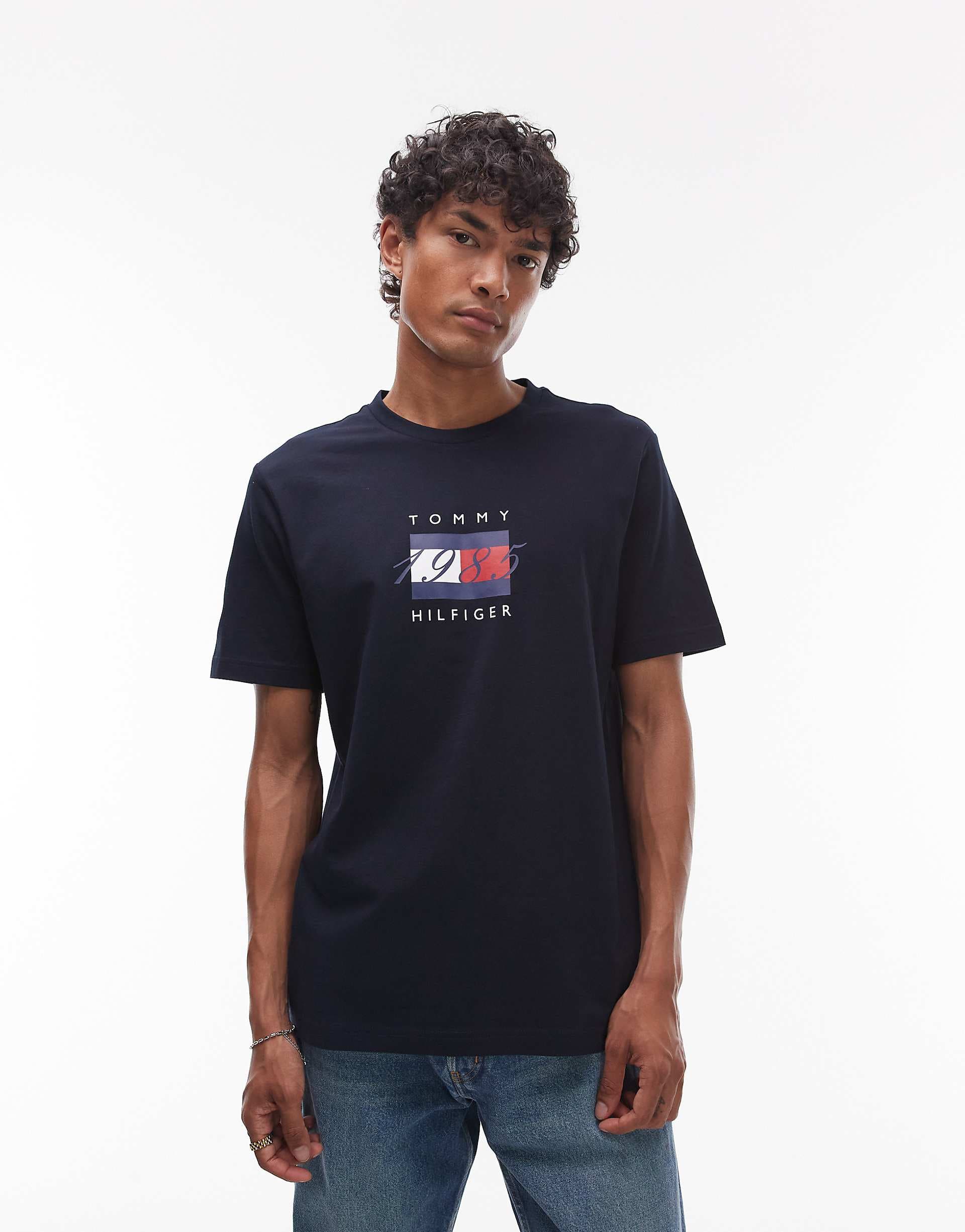Tommy Hilfiger linear flag graphic T-shirt in navy