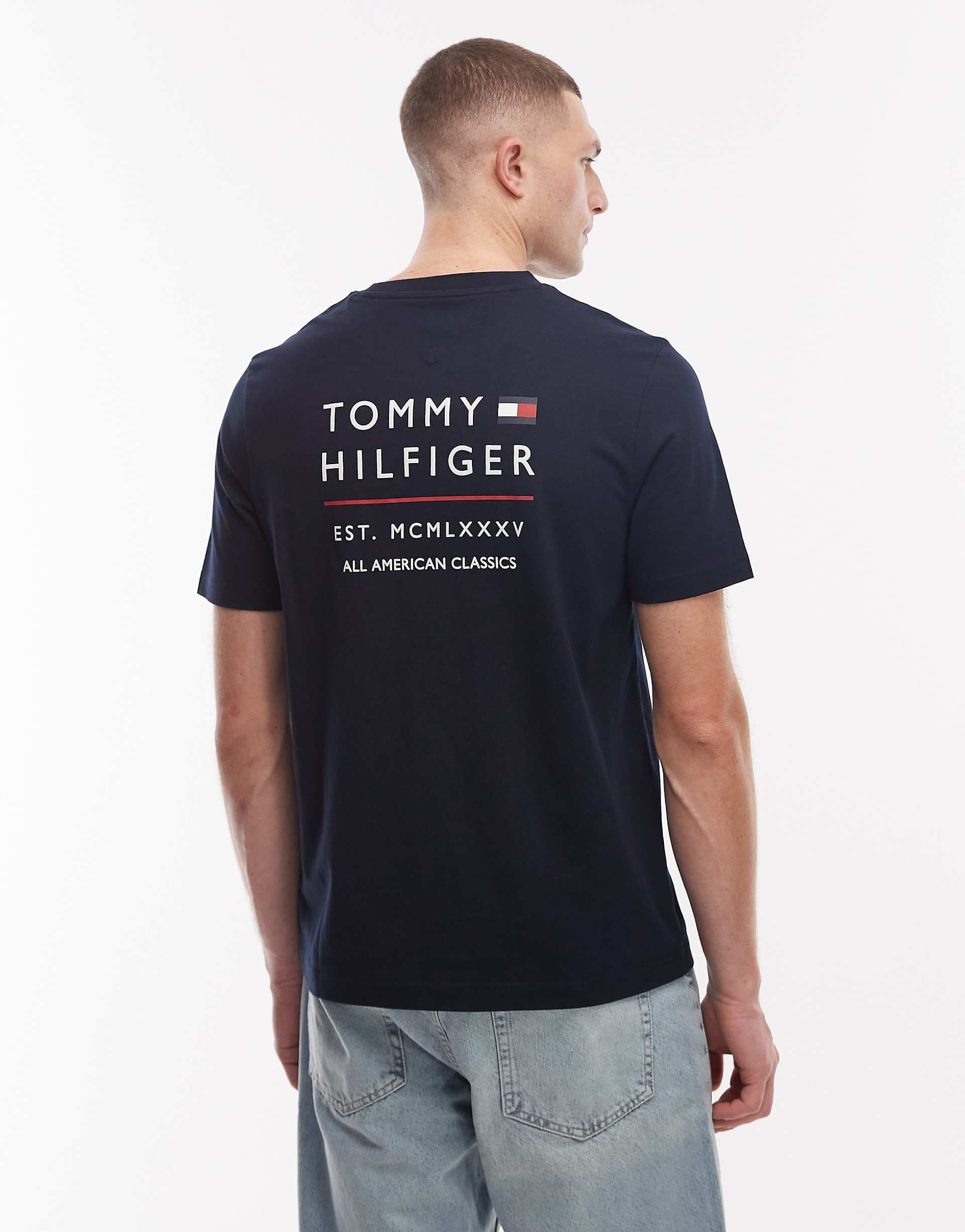Tommy Hilfiger embroidered stack logo T-shirt in navy