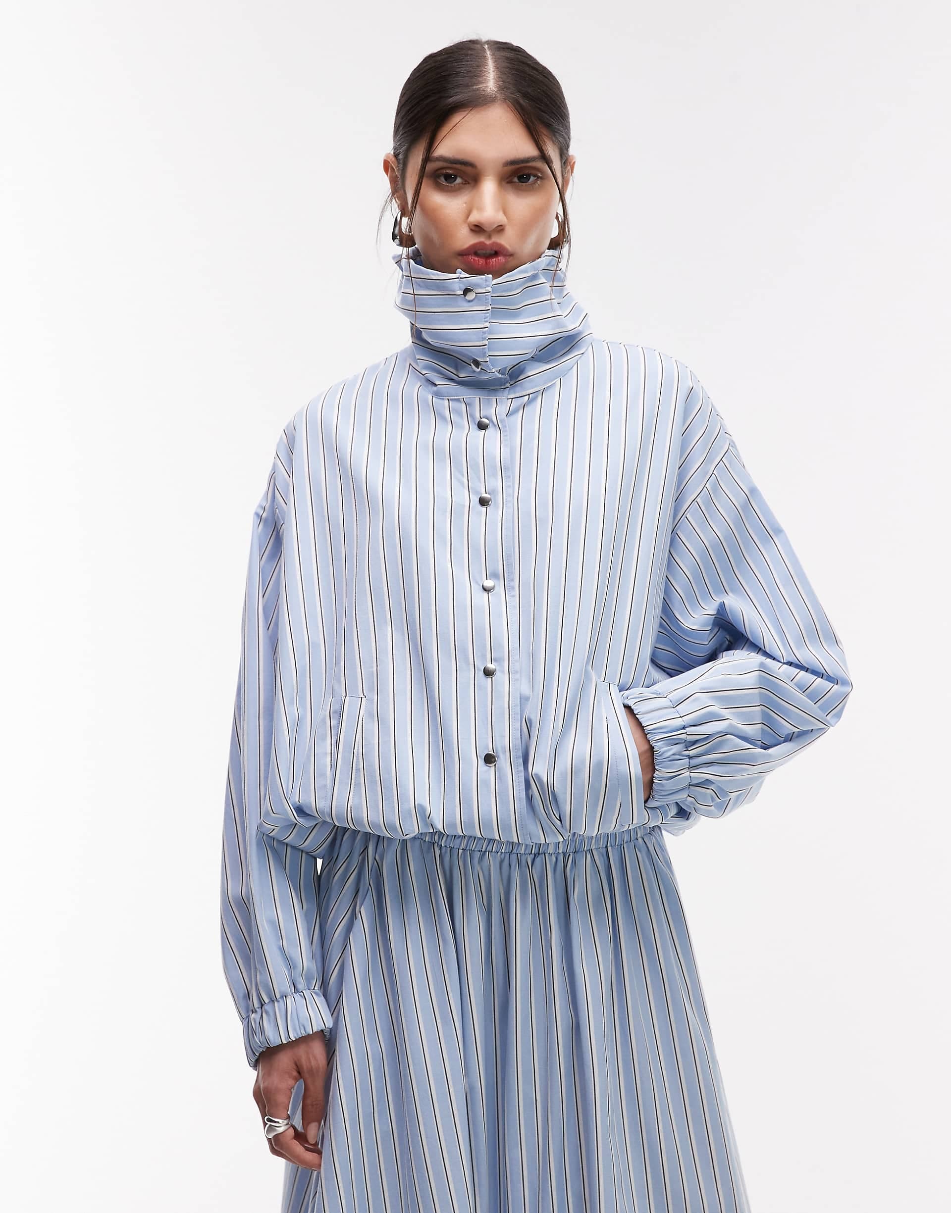 ASOS DESIGN collared button up shacket in blue stripe
