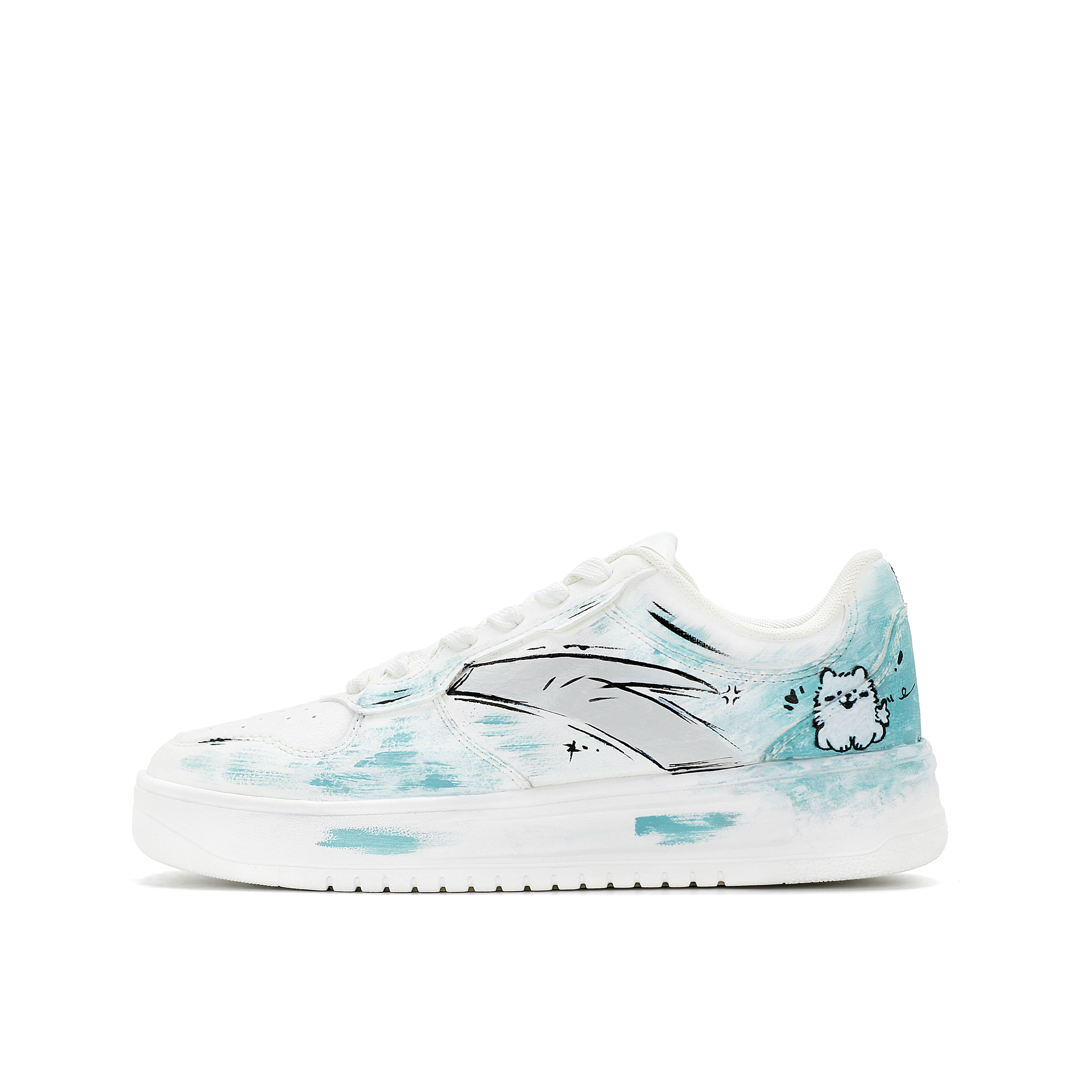 Custom SneakersAnta 'Qing Song' Hip Hop Trendy Classic Hand-Painted Spray Cool Fashion Fresh Street Anti-Slip Wear-Resistant Balanced Low-Top Sneakers Unisex Sky Blue