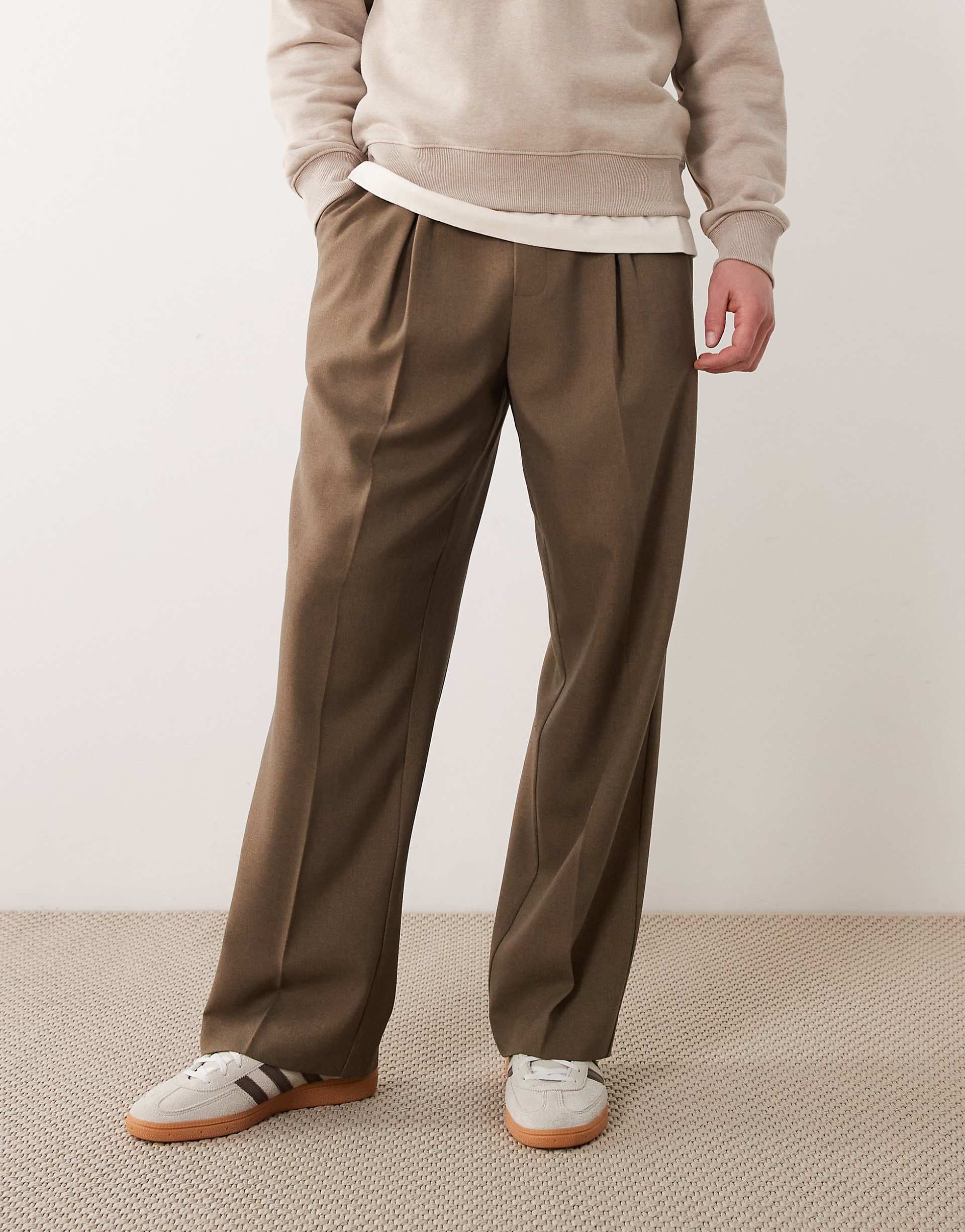 ASOS DESIGN tailored pull on wide leg pants in olive green