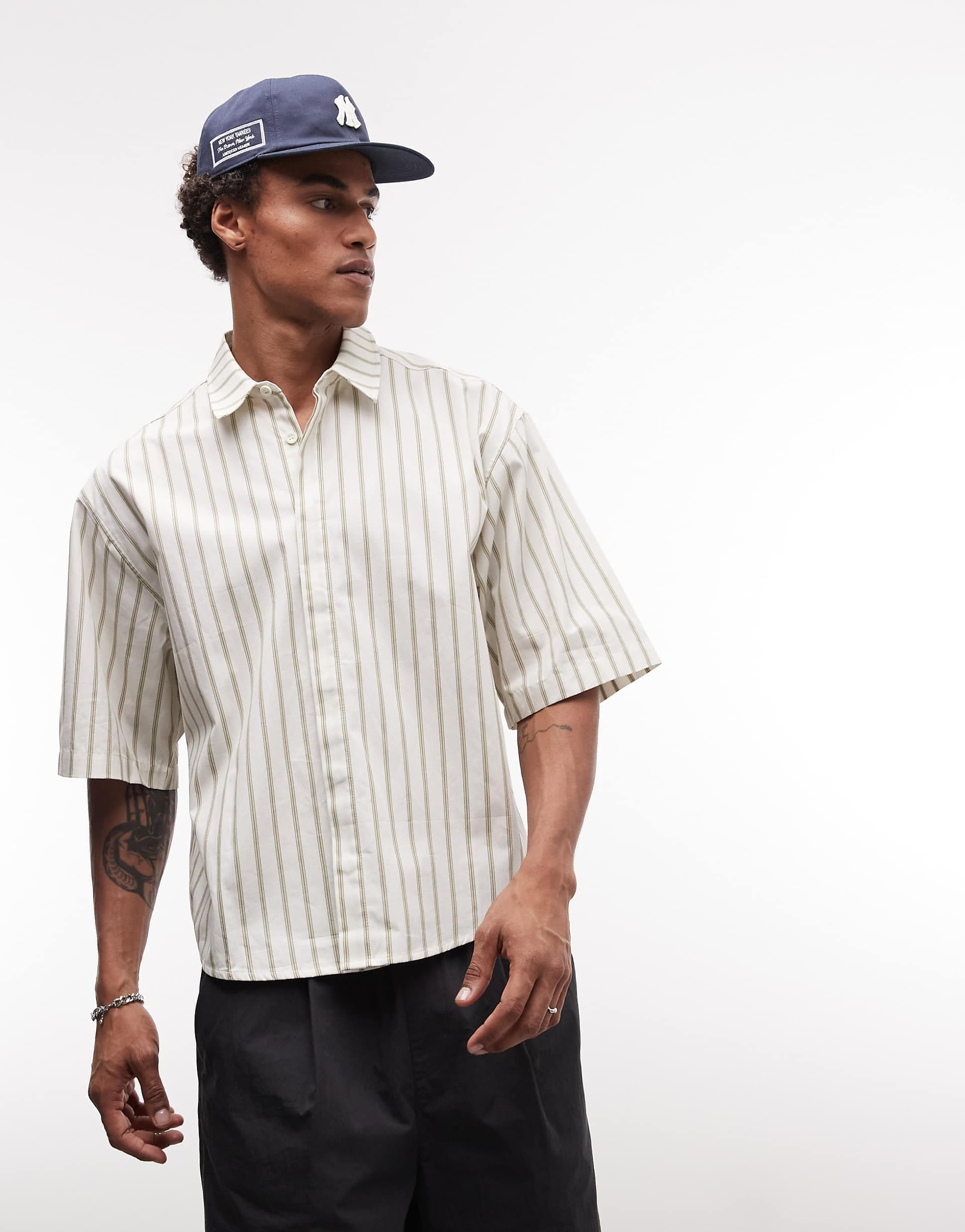 ASOS DESIGN oversized striped shirt in beige