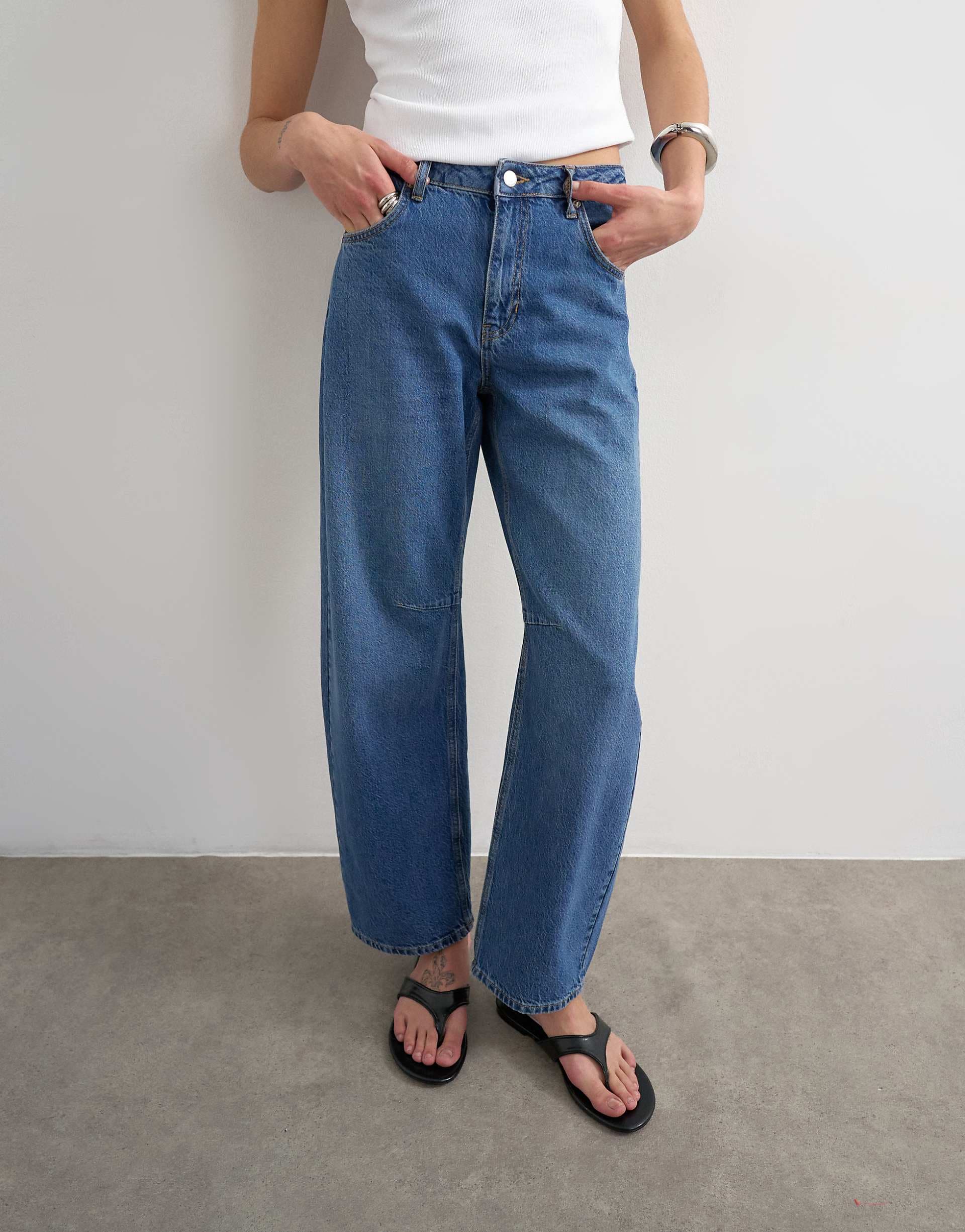 Topshop Barrel high rise jeans in rich blue