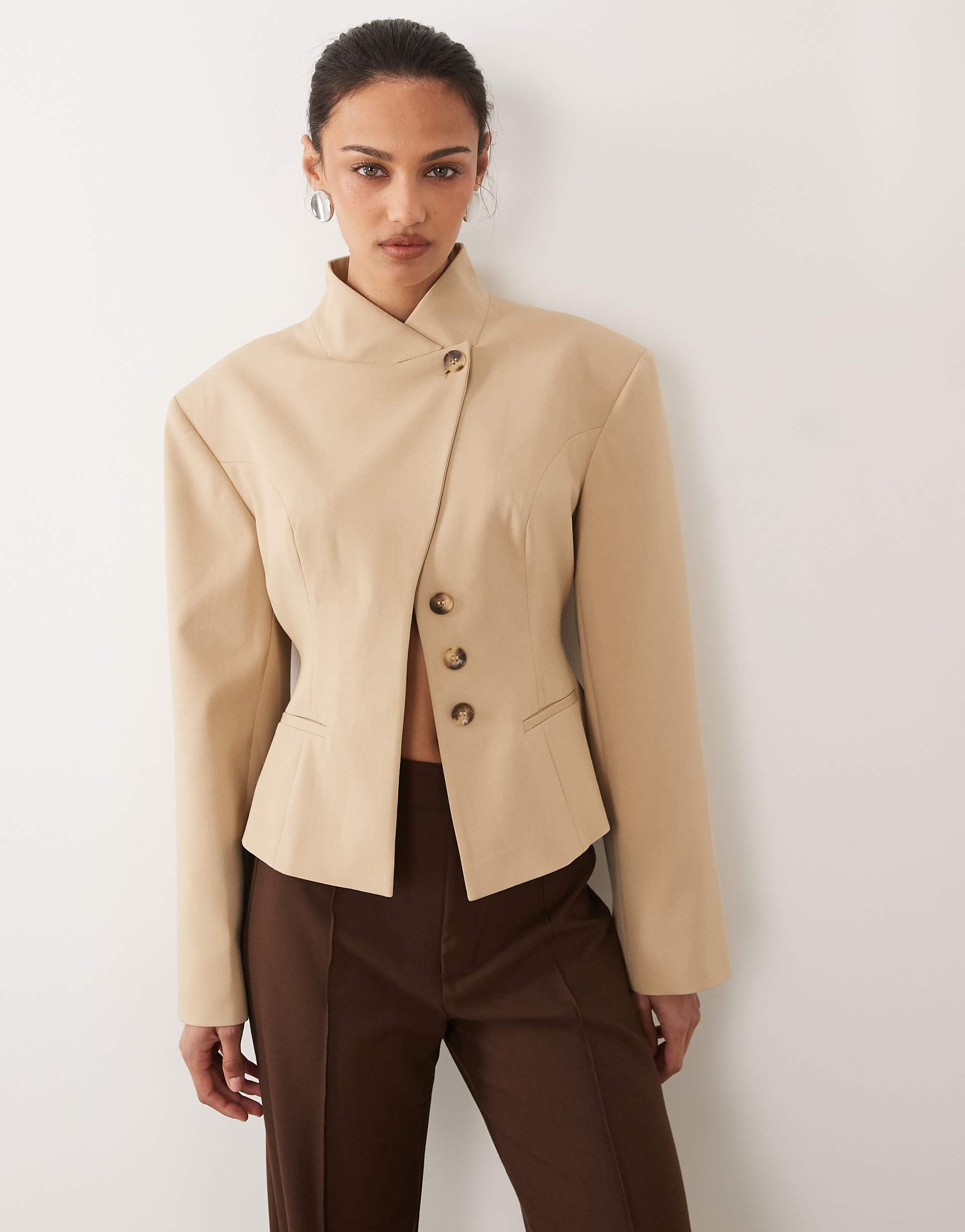 ASOS DESIGN cinch wrap blazer in beige