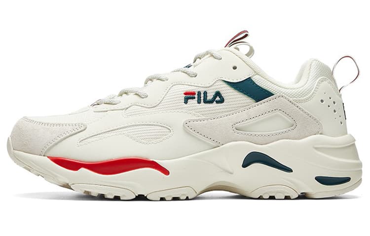 FILA Tracer Shock Absorbers Slip Resistant Abrasion Resistant Low top Chunky Sneakers Men's Light White Fire Red