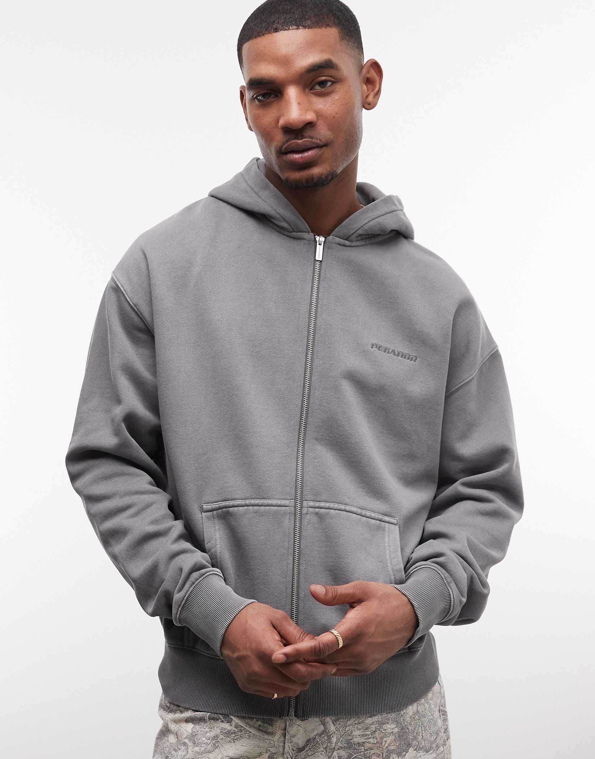 PEGADOR oversized zip up hoodie in vintage gray