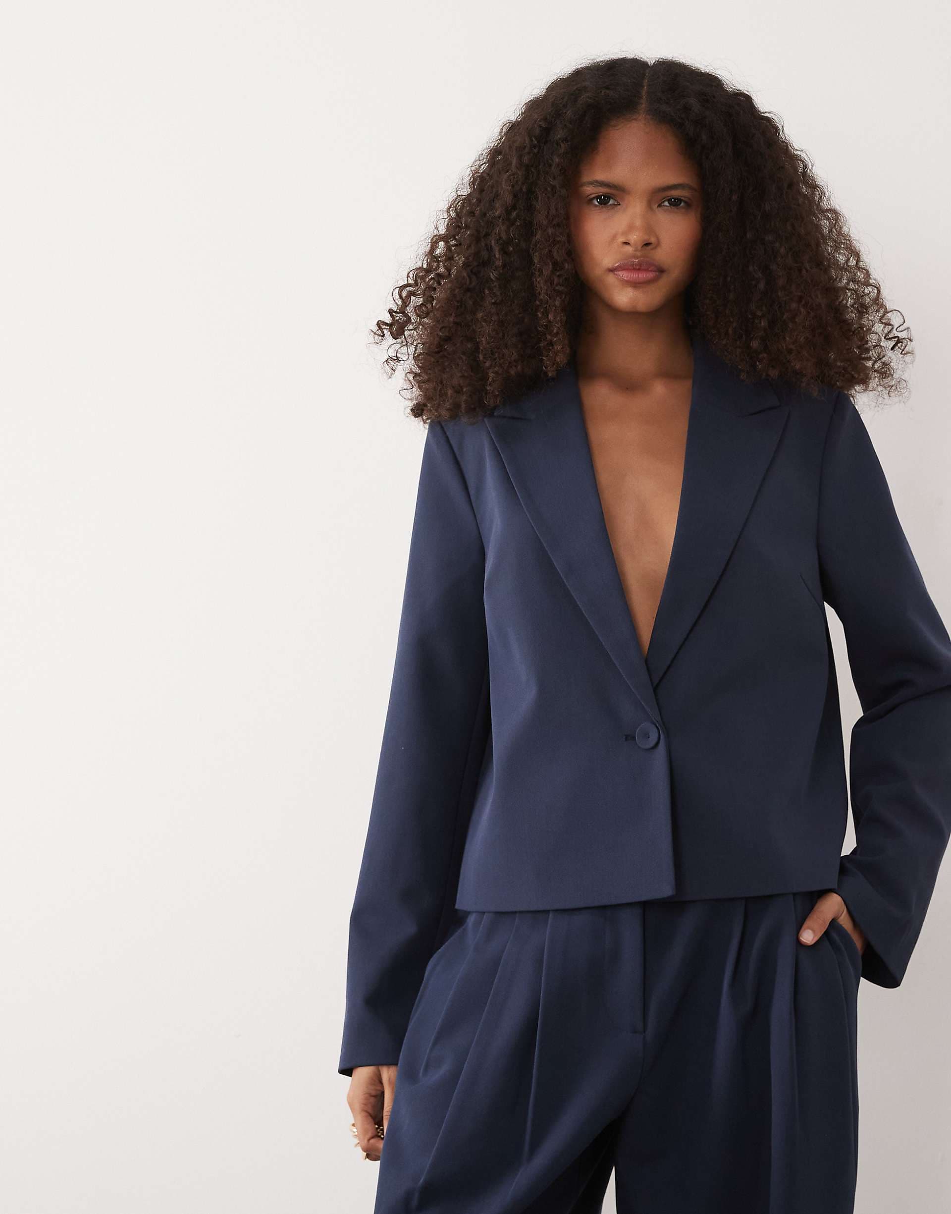 YAS tailored cropped blazer in navy - part of a set
