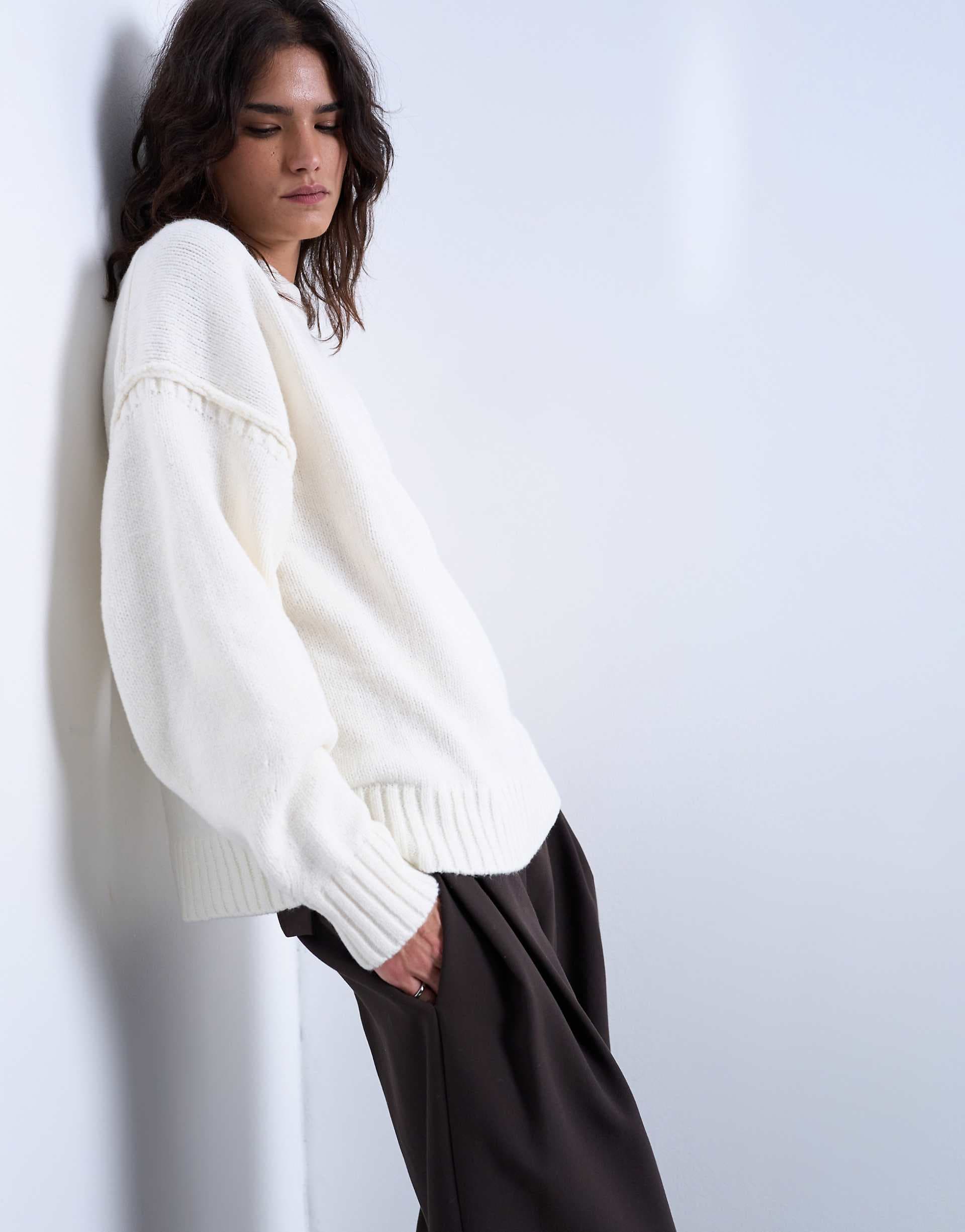 Topshop knit clean exposed seams sweater in white