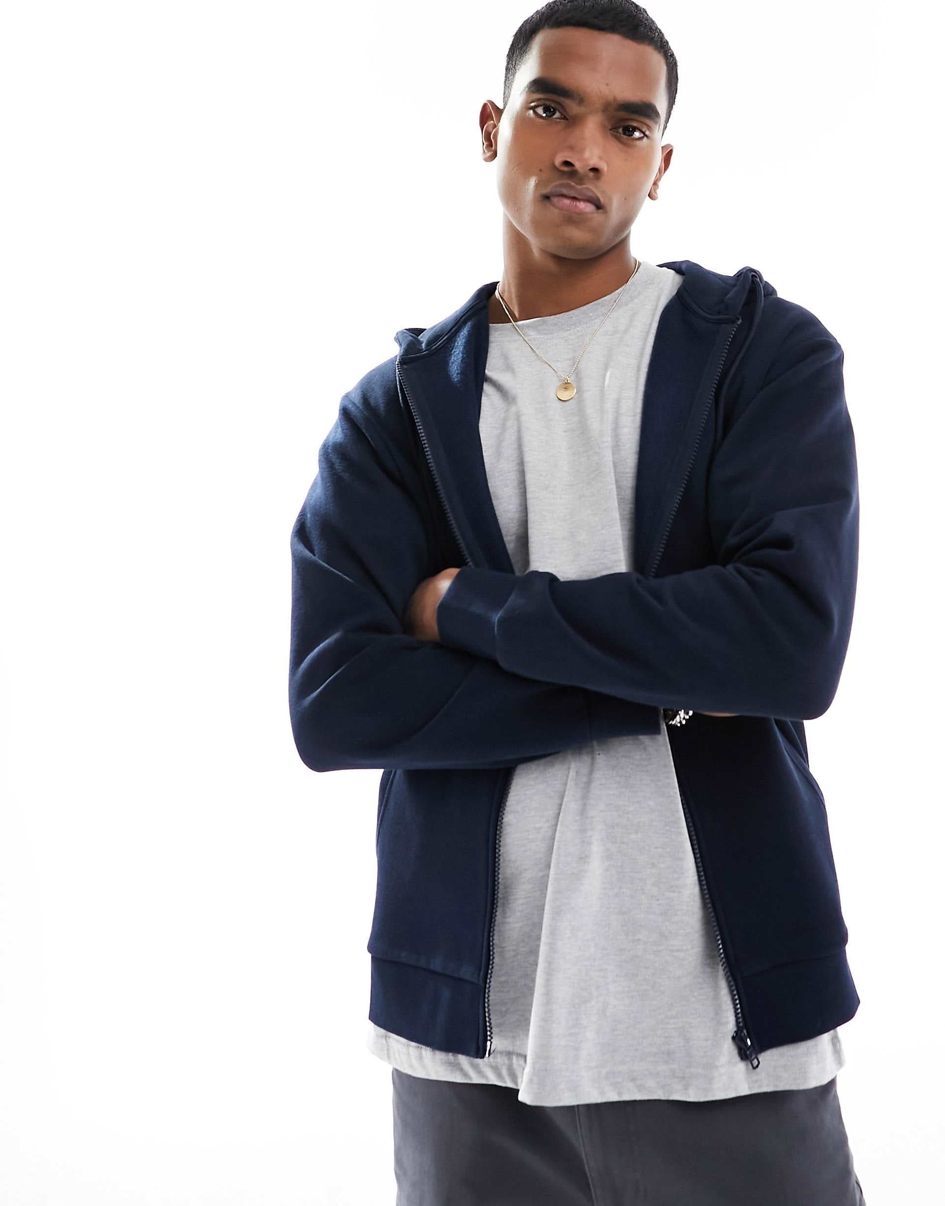Jack & Jones zip up hoodie in navy