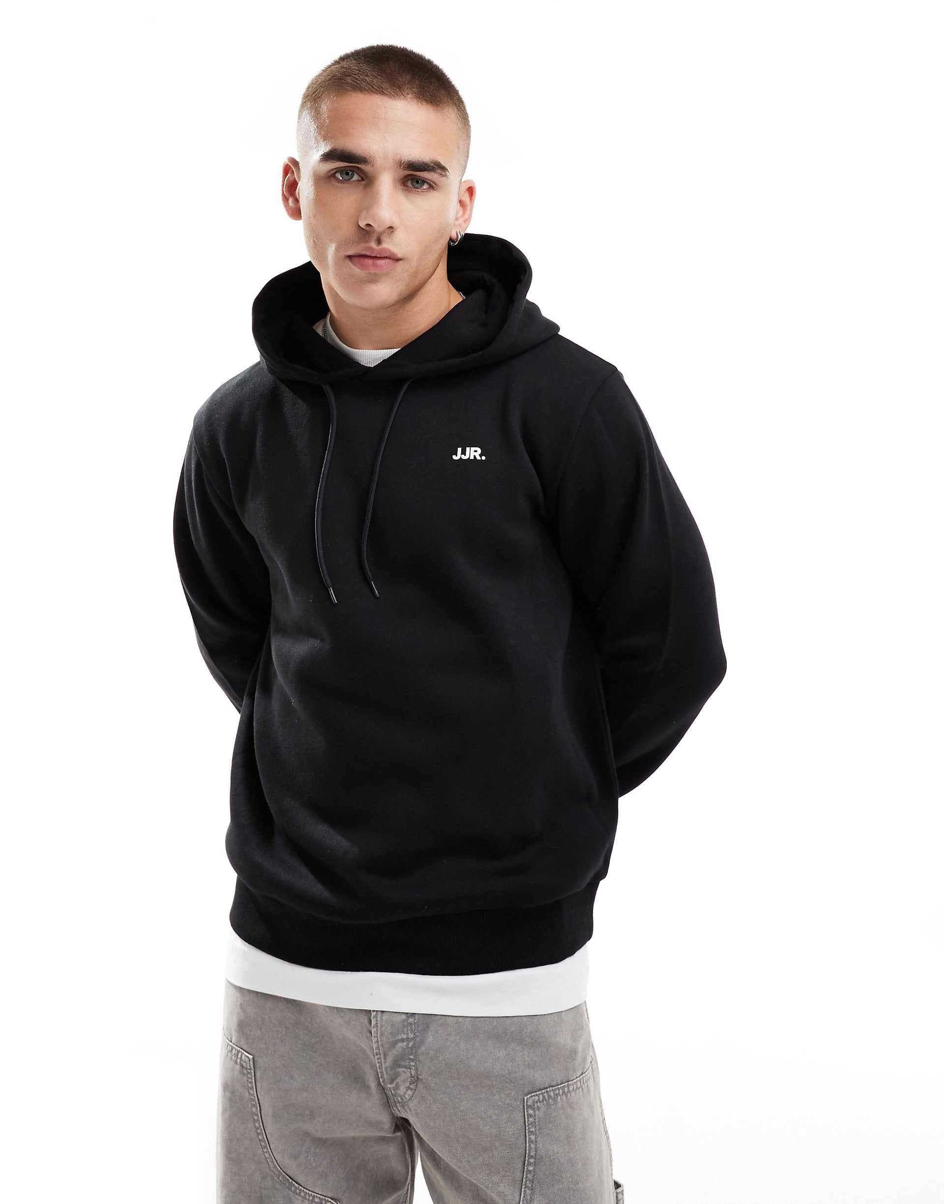 JJ Rebel hoodie with small chest logo in black