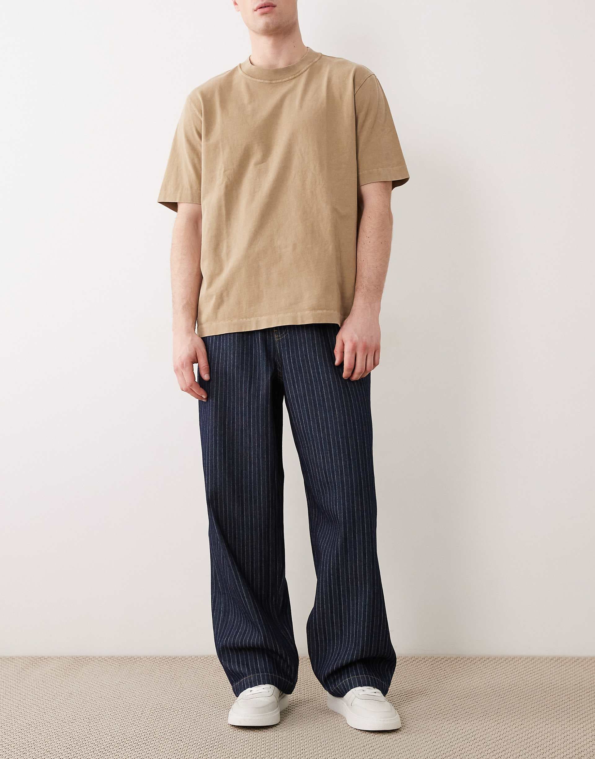 ASOS DESIGN loose lightweight jeans in dark blue and white stripe