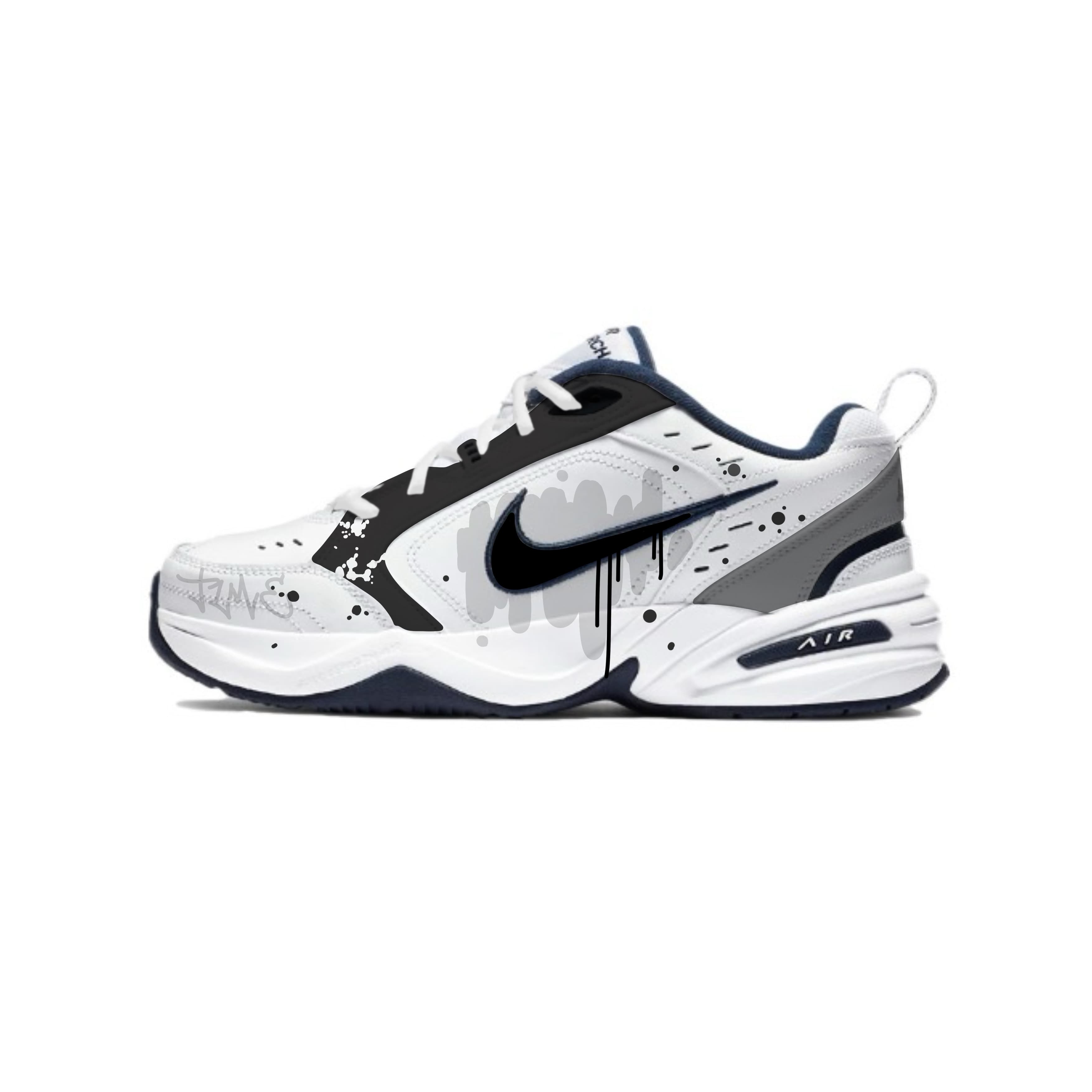 Nike Air Monarch 4 Anti-Slip And Wear-Resistant Height Increasing Low-Top Chunky Sneakers Unisex Black Gray