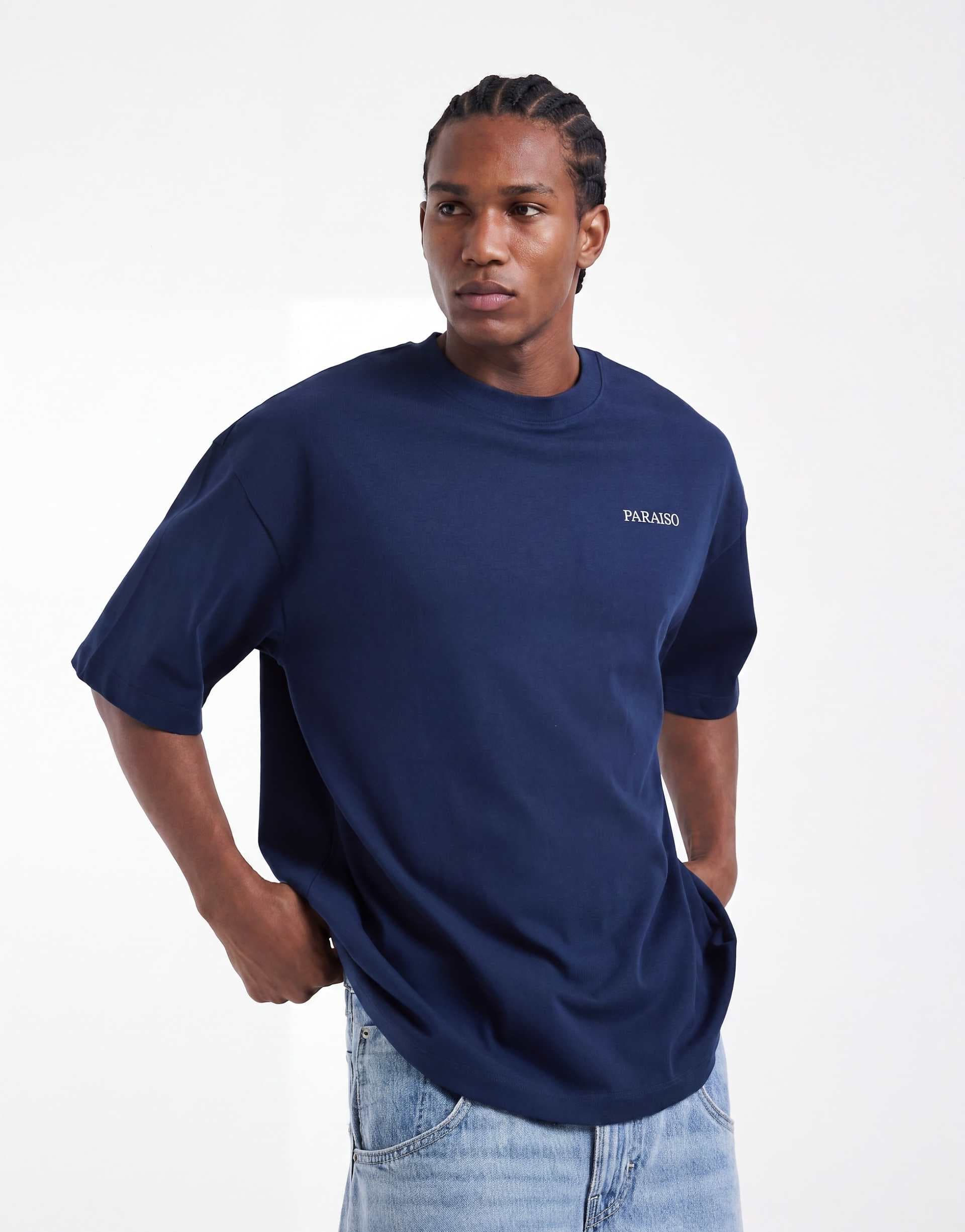 ASOS DESIGN heavyweight oversized T-shirt with metallic text in navy - part of a set