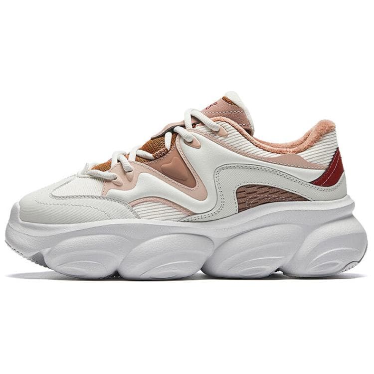 Anta Fleece Claws Slip-Resistant Warm Low-Top Casual Shoes Women's White Pink Brown