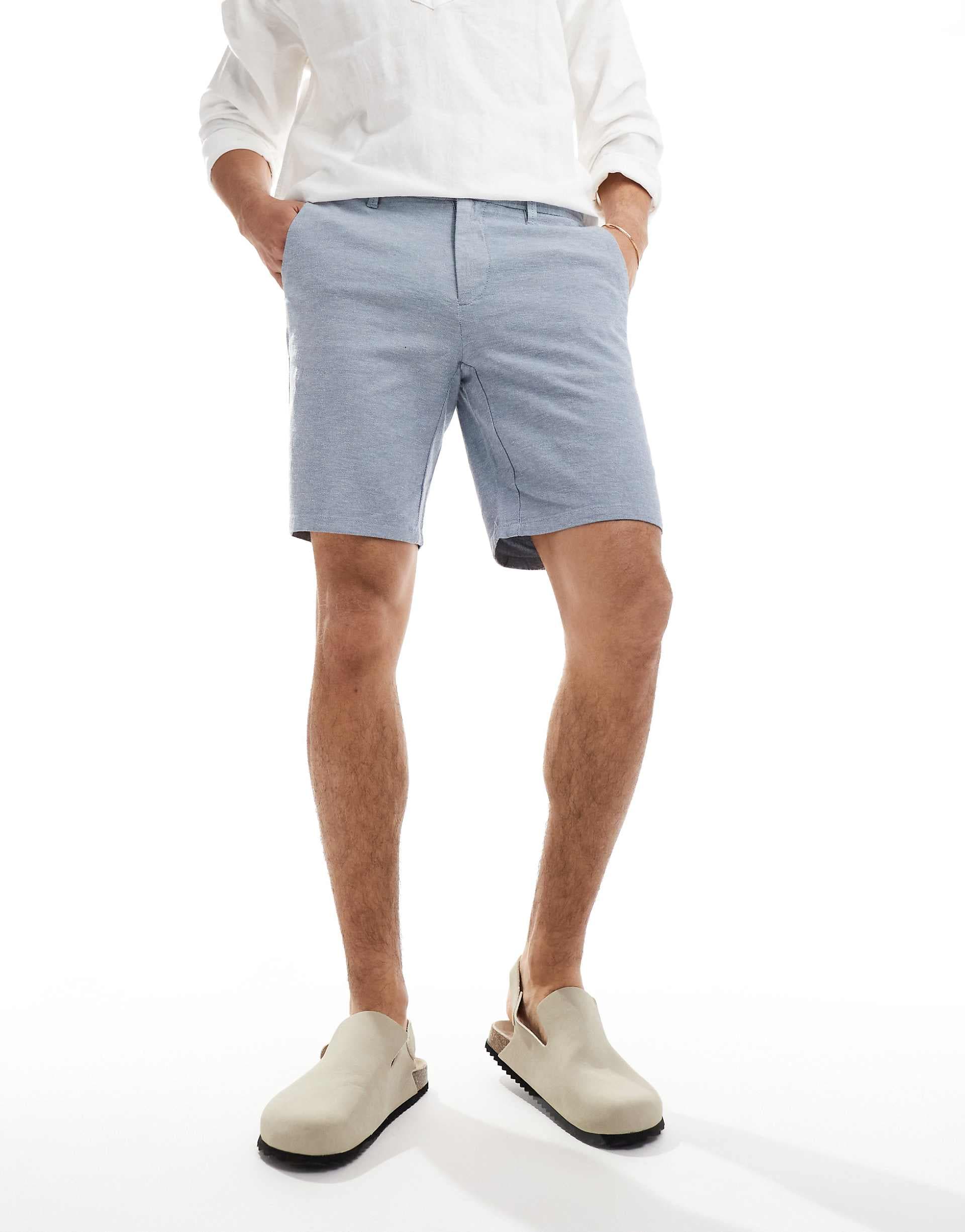 ONLY & SONS linen mix chino shorts in light blue heather