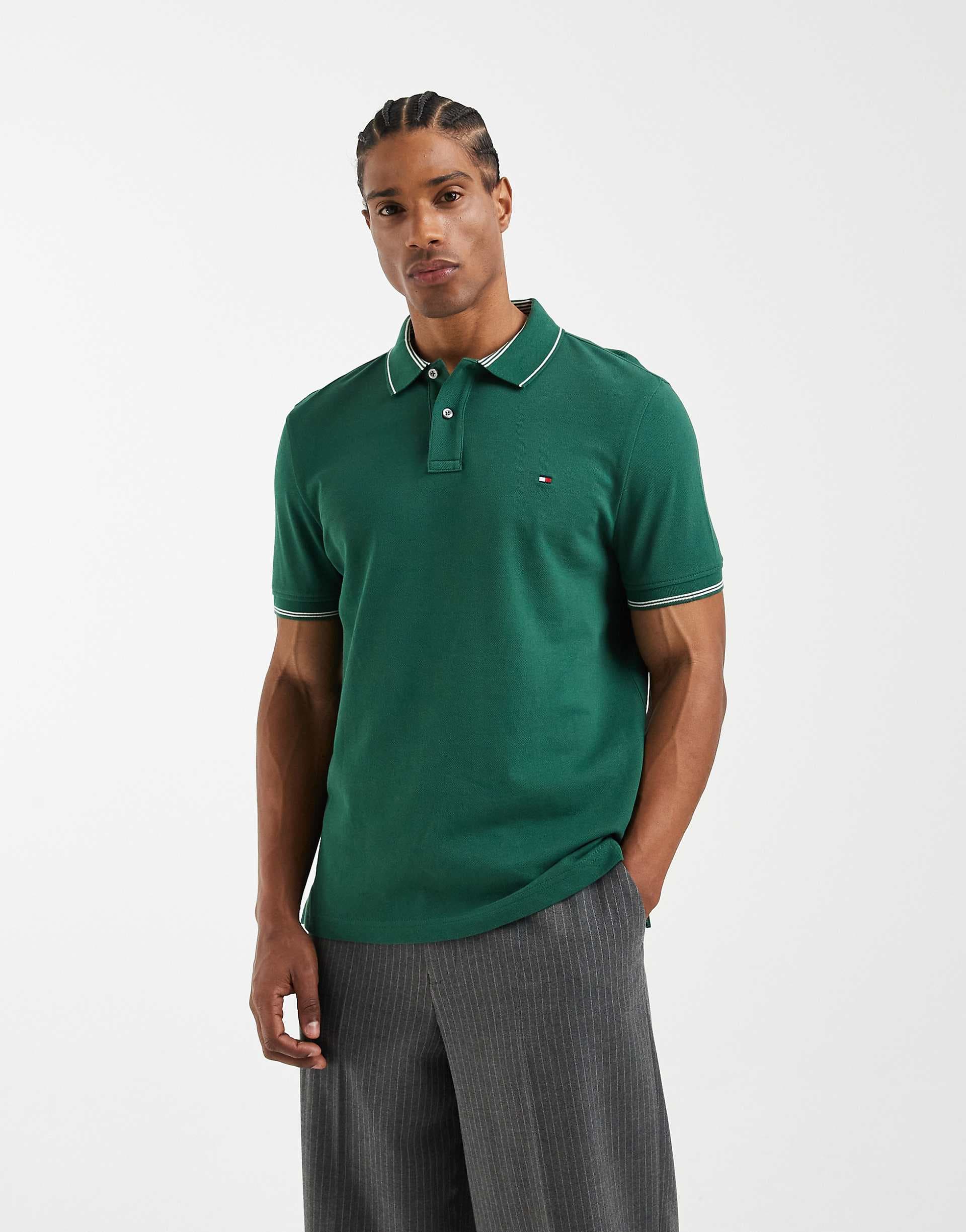 Tommy Hilfiger pique collar regular fit polo shirt in green