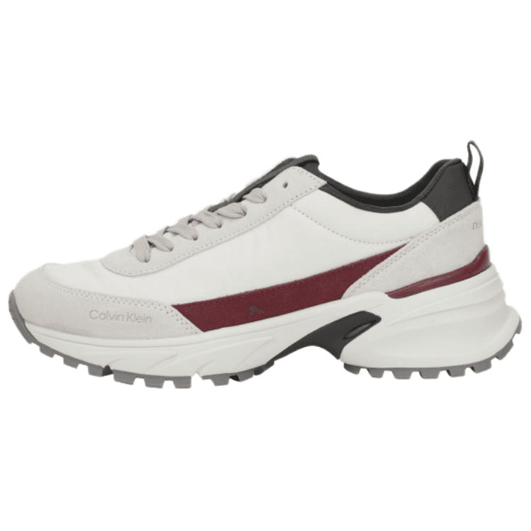 CKJ CALVIN KLEIN JEANS Cow Split Leather Retro Color Block Running Sport Low-Top Casual Shoes Women's White Gray
