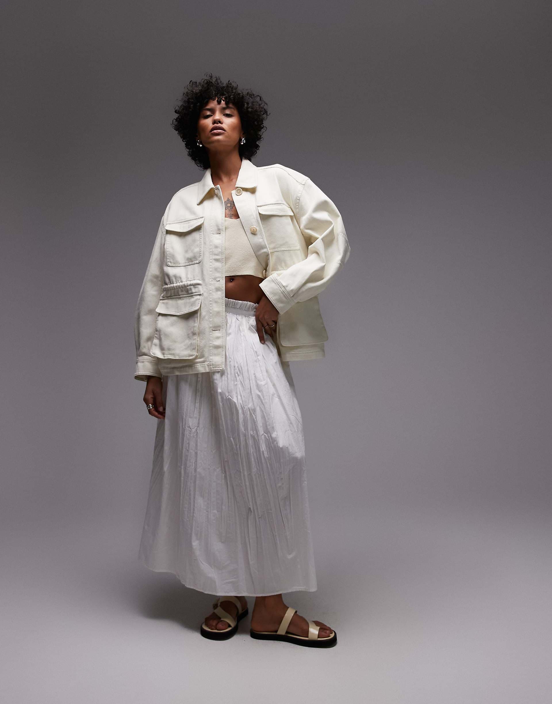 & Other Stories barn jacket with cinched in waist detail in off white