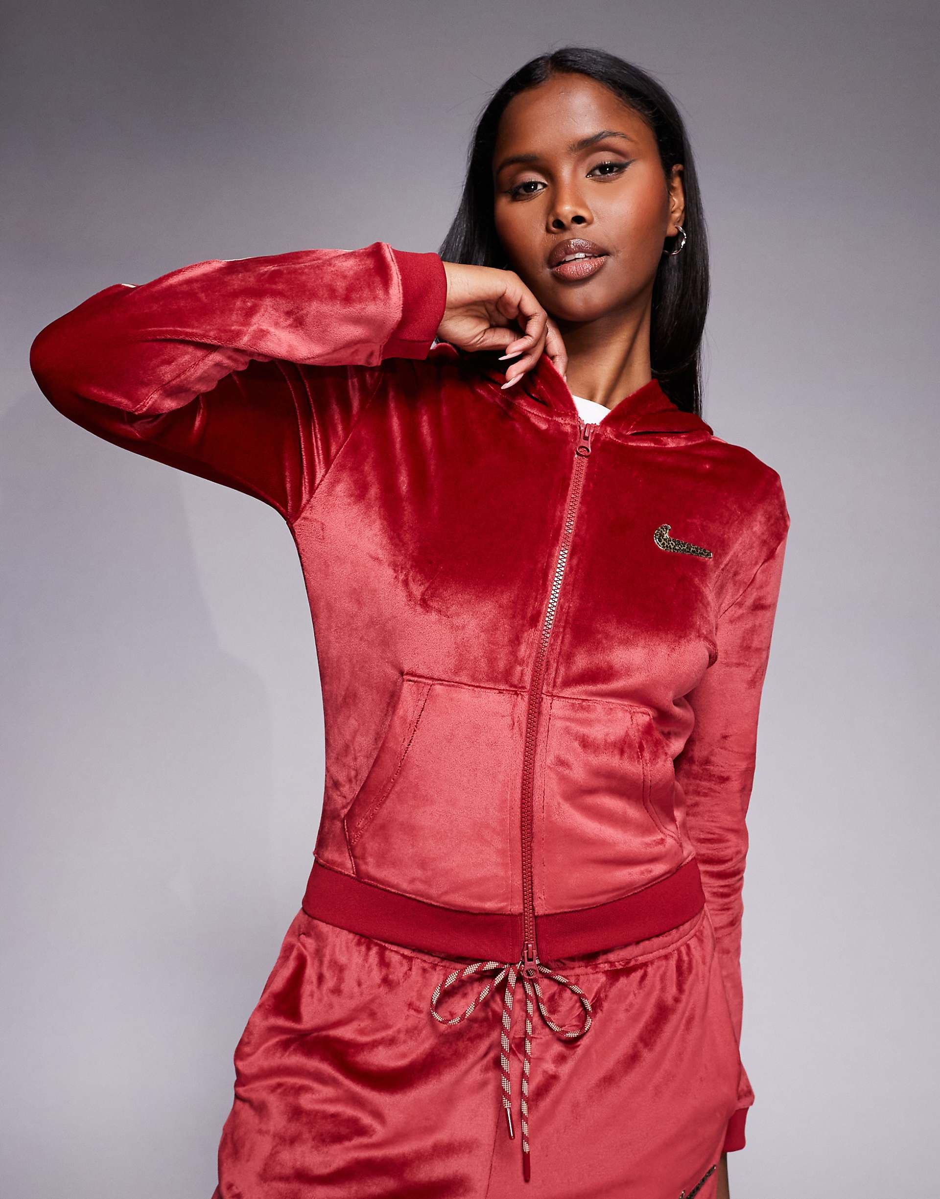 Nike Velour full-zip hoodie in burgundy