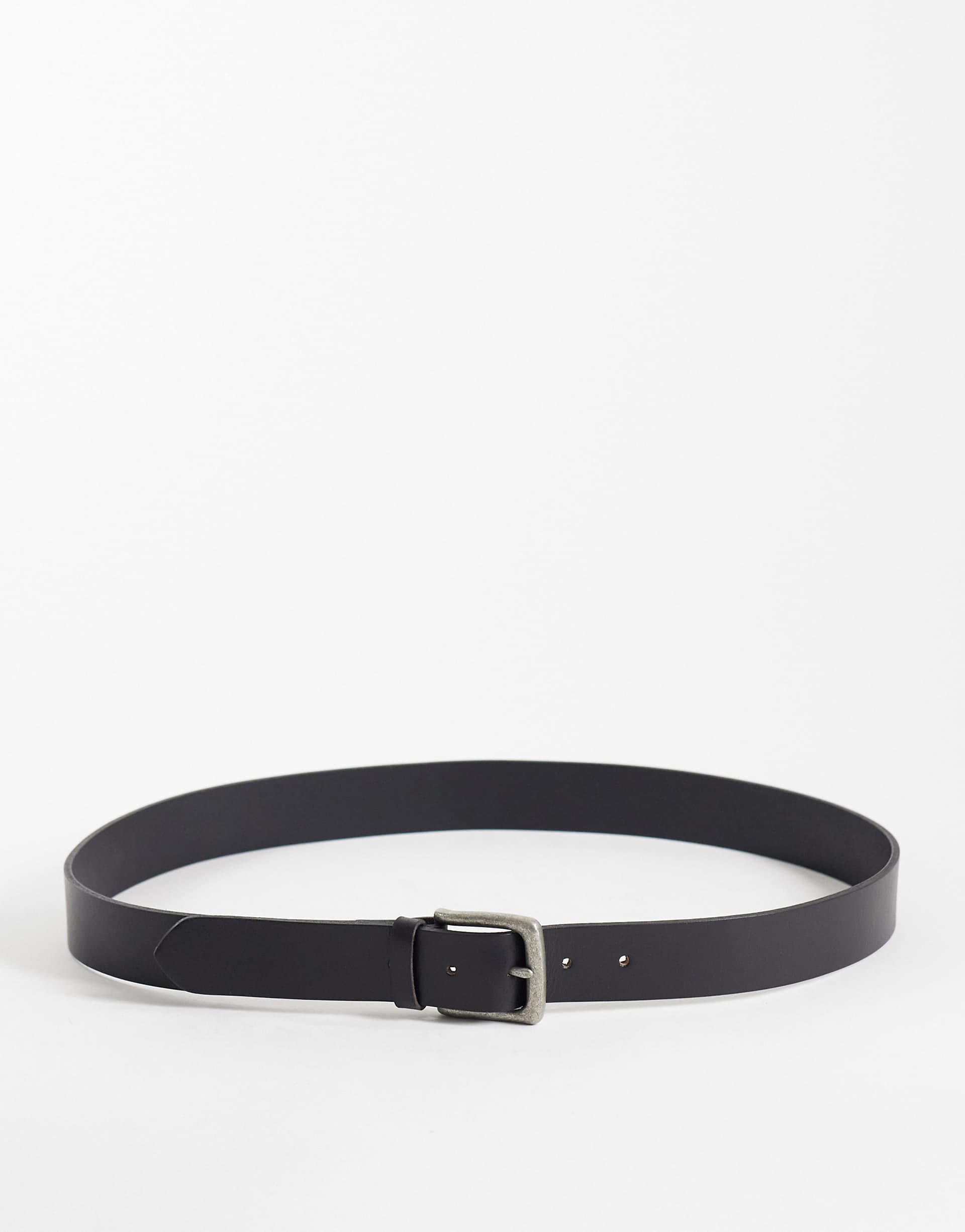 Jack & Jones square buckle leather belt in black