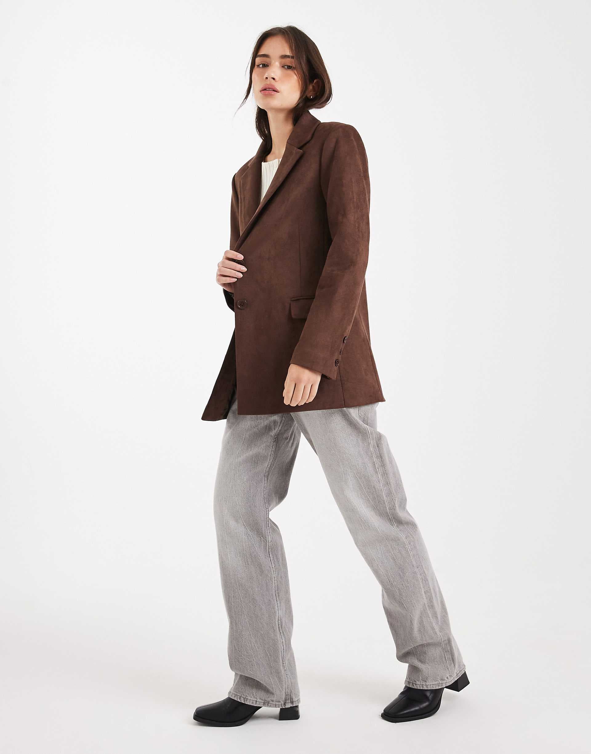 Miss Selfridge suedette blazer in chocolate