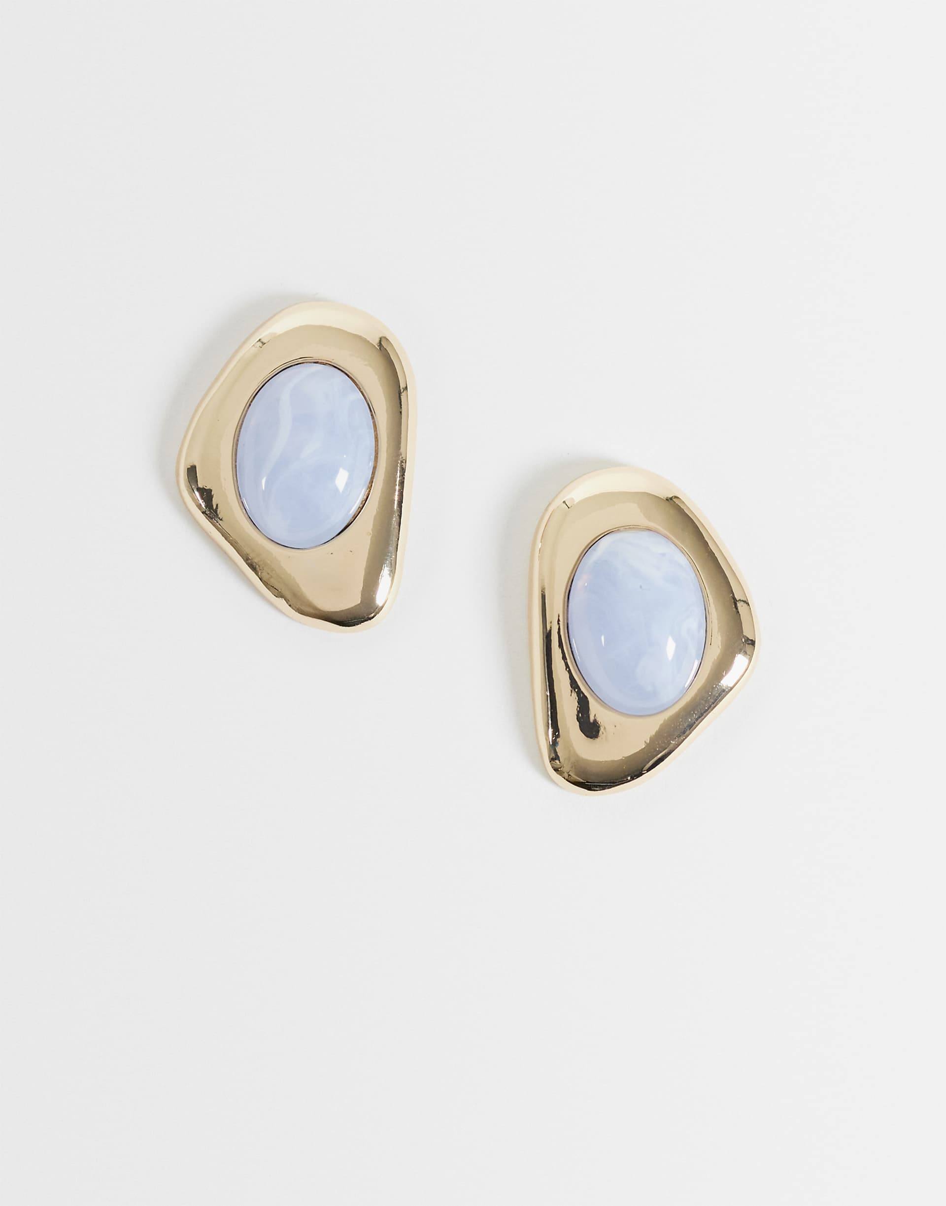 Accessorize blue stone molten shield stud earrings in gold