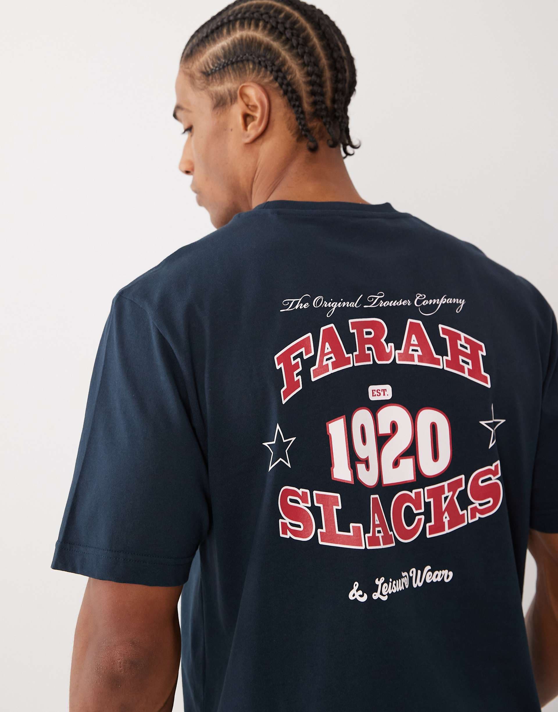 Farah Caligo graphic logo T-shirt with back print in navy