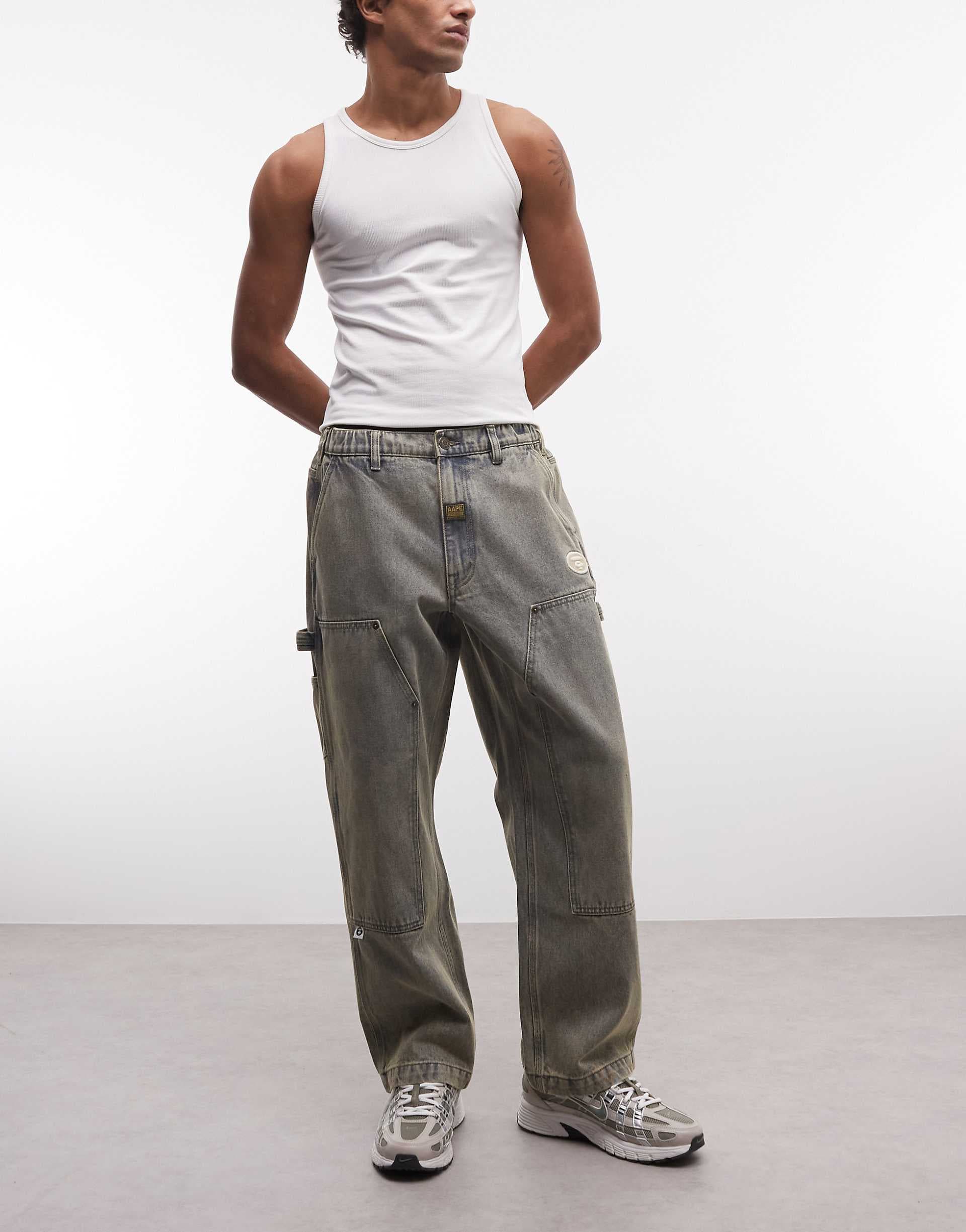 Aape by A Bathing Ape loose fit denim carpenter jeans in vintage blue