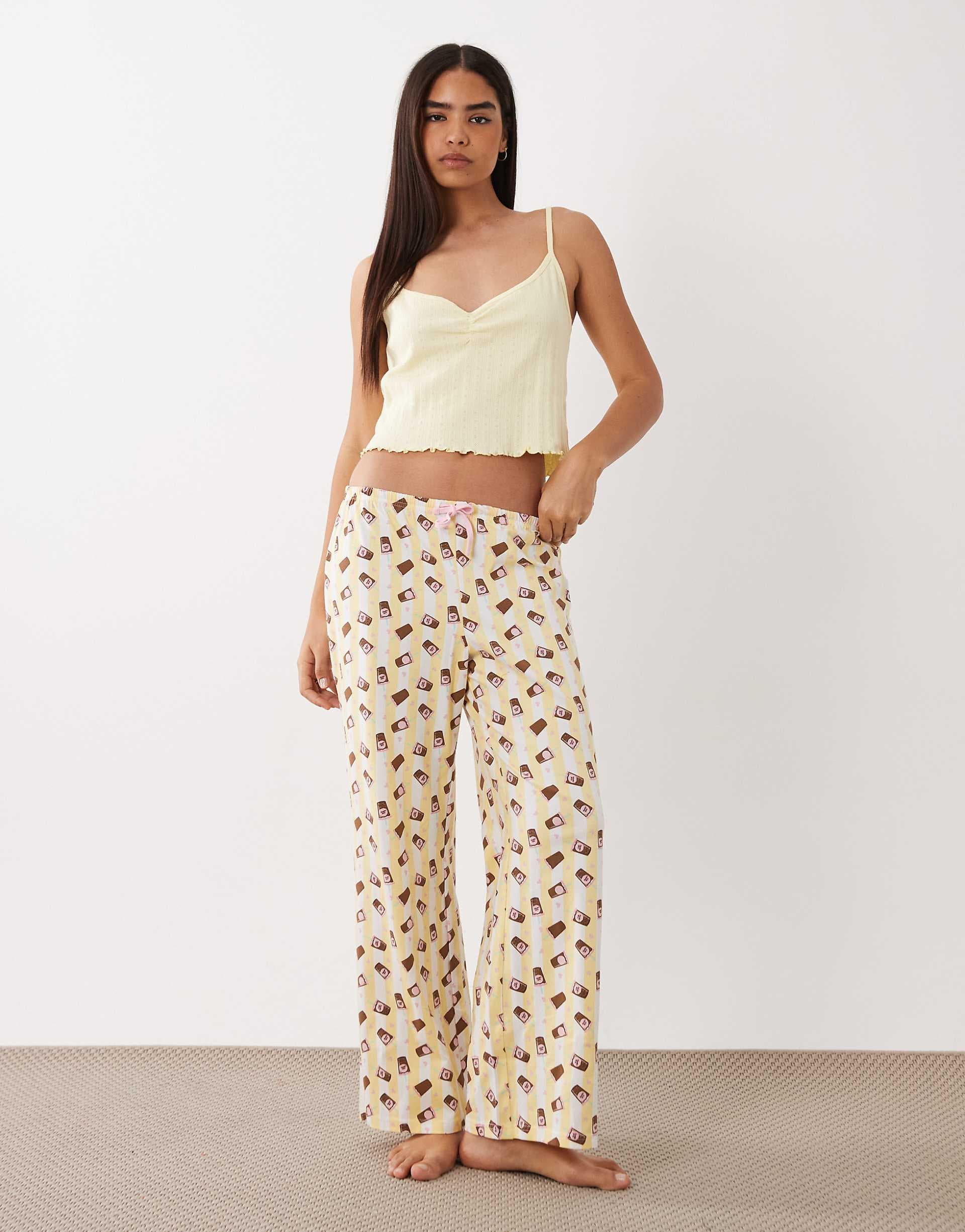 Wednesdays Girl cami top and pants iced coffee pajama set in butter yellow