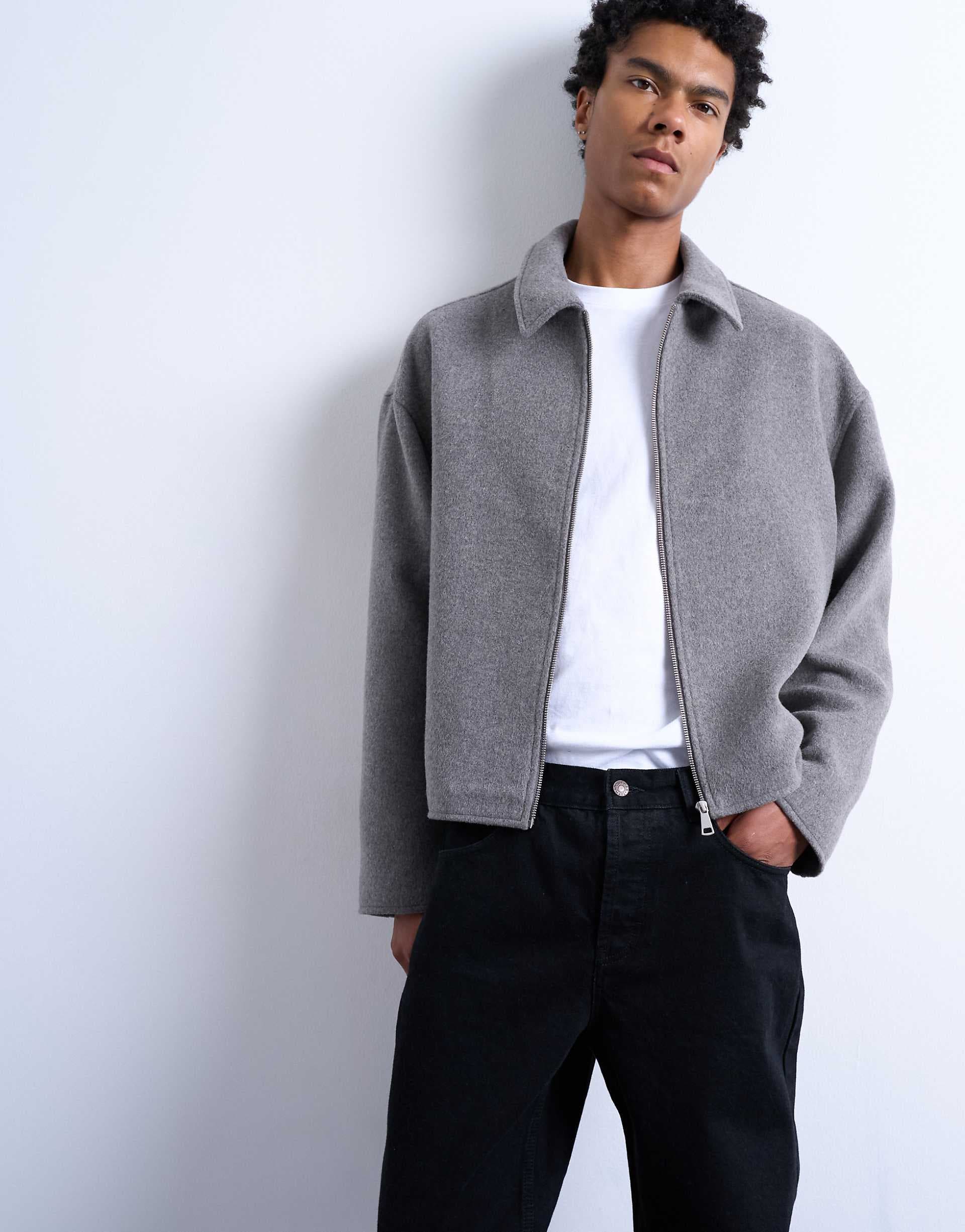 Topman wool blend jacket in charcoal