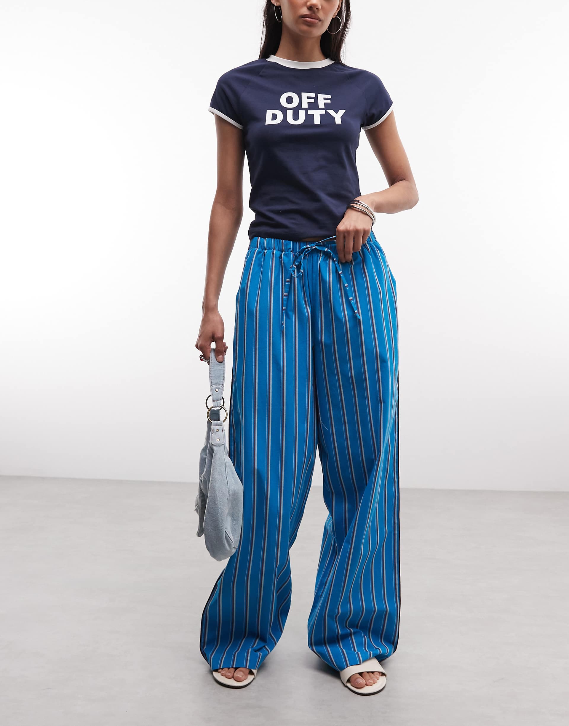 Reclaimed Vintage pj style pants in blue stripe - part of a set