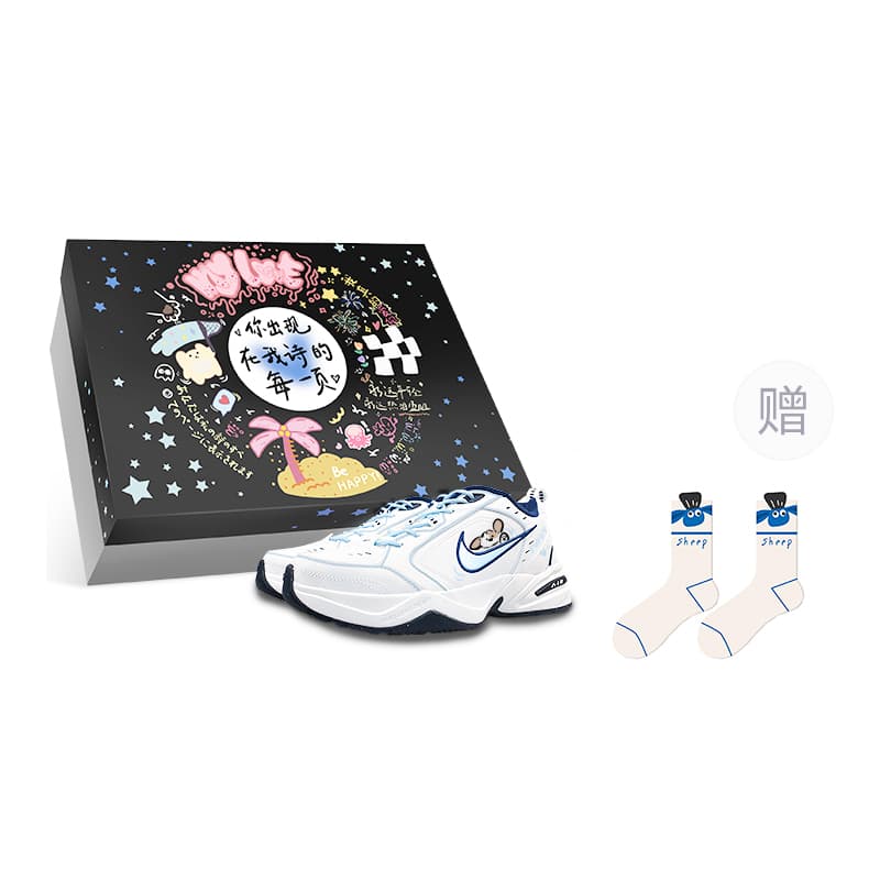 Nike Air Monarch 4 Low-Top Chunky Sneakers Unisex White Blue
