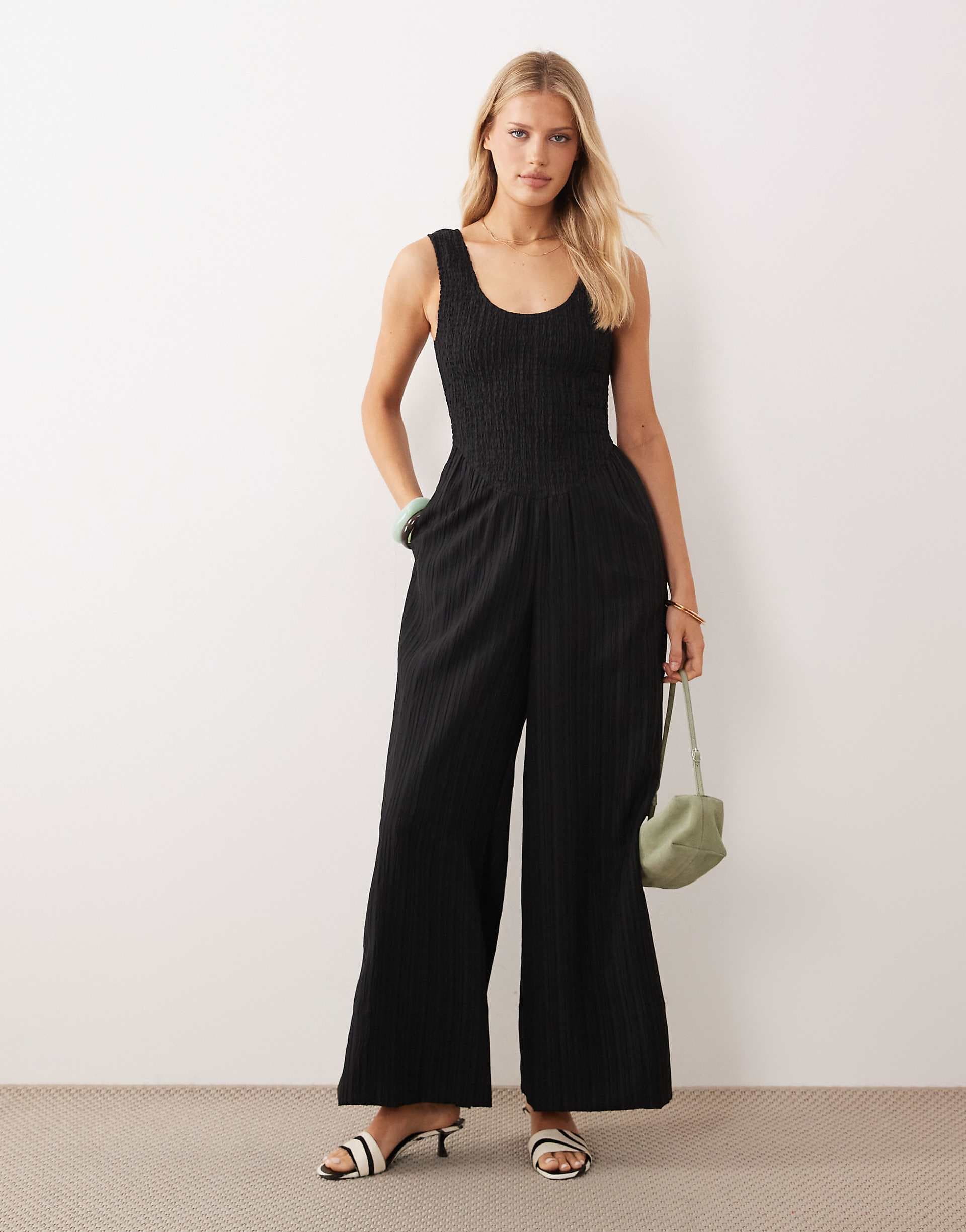 ASOS DESIGN scoop neck crinkle jumpsuit in black
