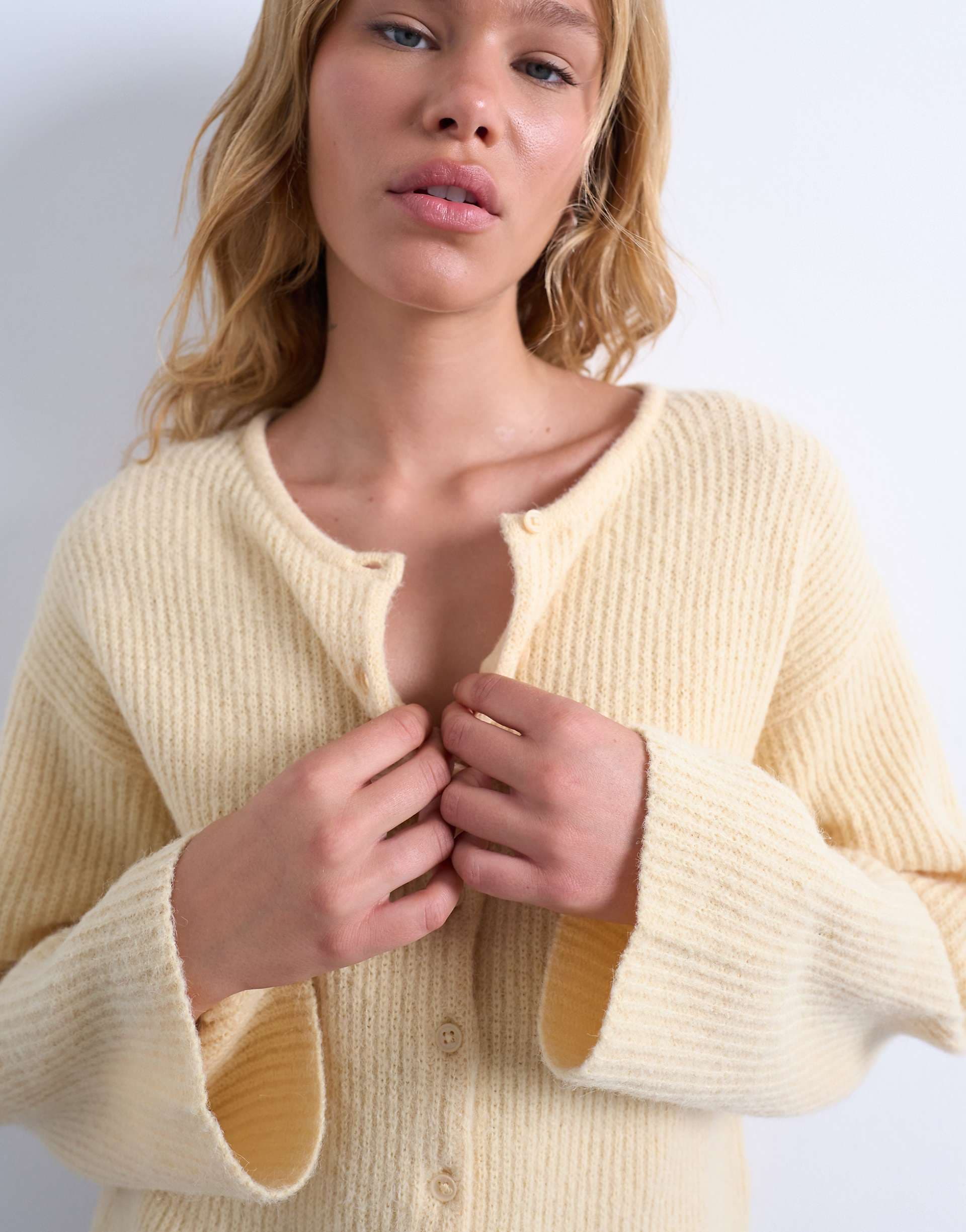 Topshop easy rib knit relaxed cardigan in buttermilk