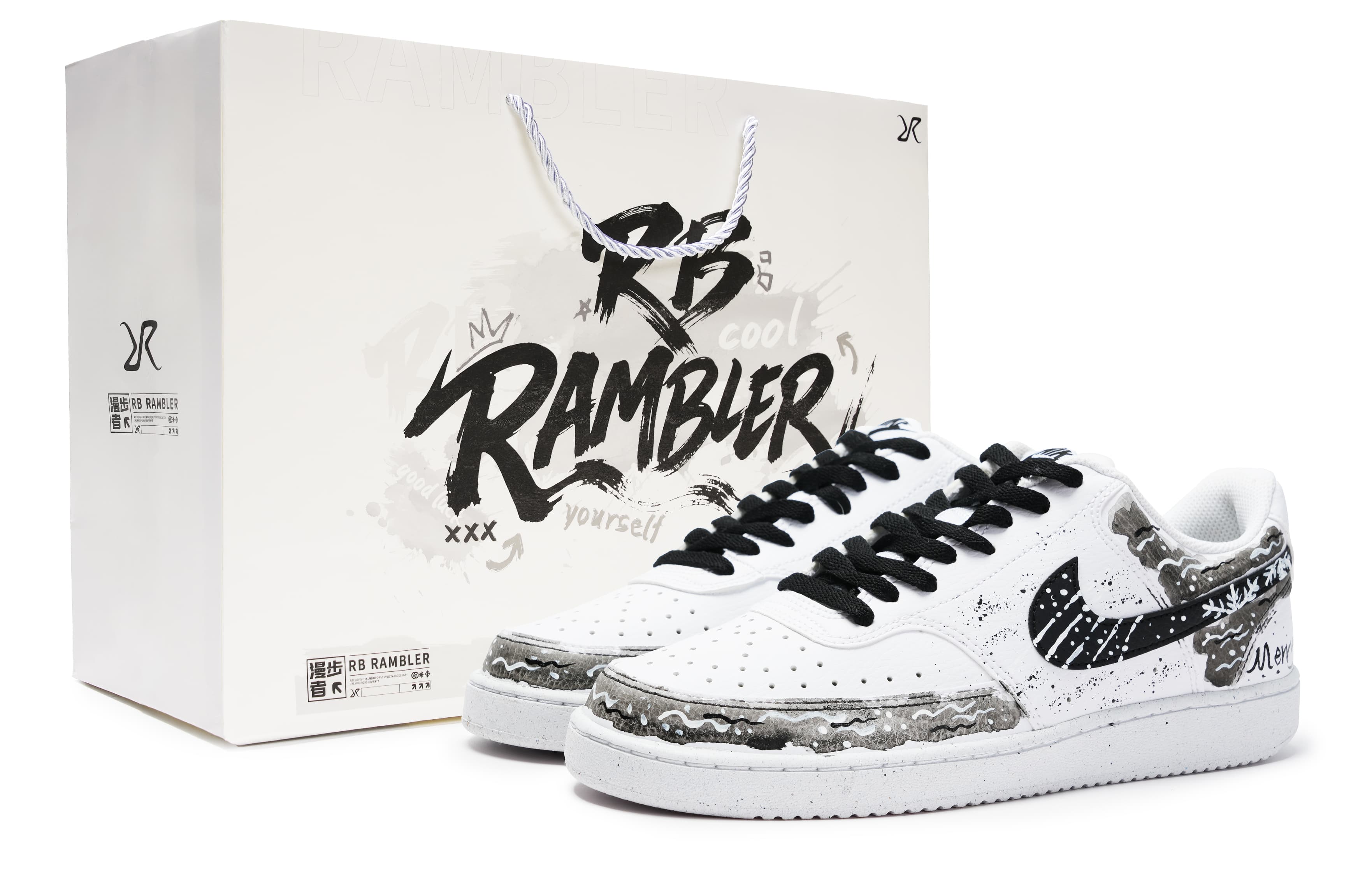 Custom SneakersNike Court Vision 1 'Snowy Christmas' Gift Bag Edition Trendy Versatile Statement Piece Premium Street Retro Workwear Wear-Resistant Low-Top Skate Shoes Unisex Black White