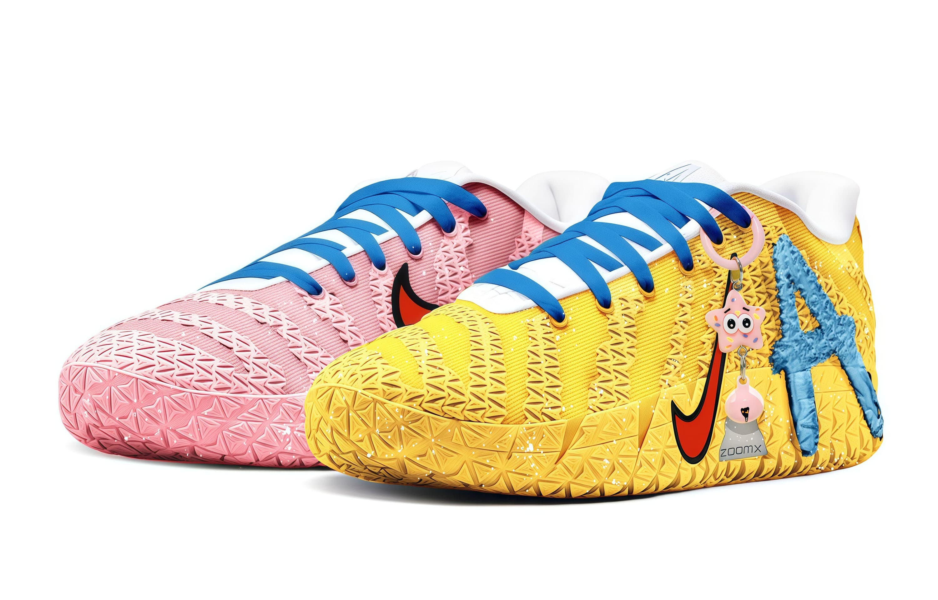 Custom Sneakers Nike Ja 3 Morant 3rd 'Pink Yellow Mismatch' Cartoon Cute Anime Wear-Resistant Low-Top Basketball Shoes Unisex Yellow Pink