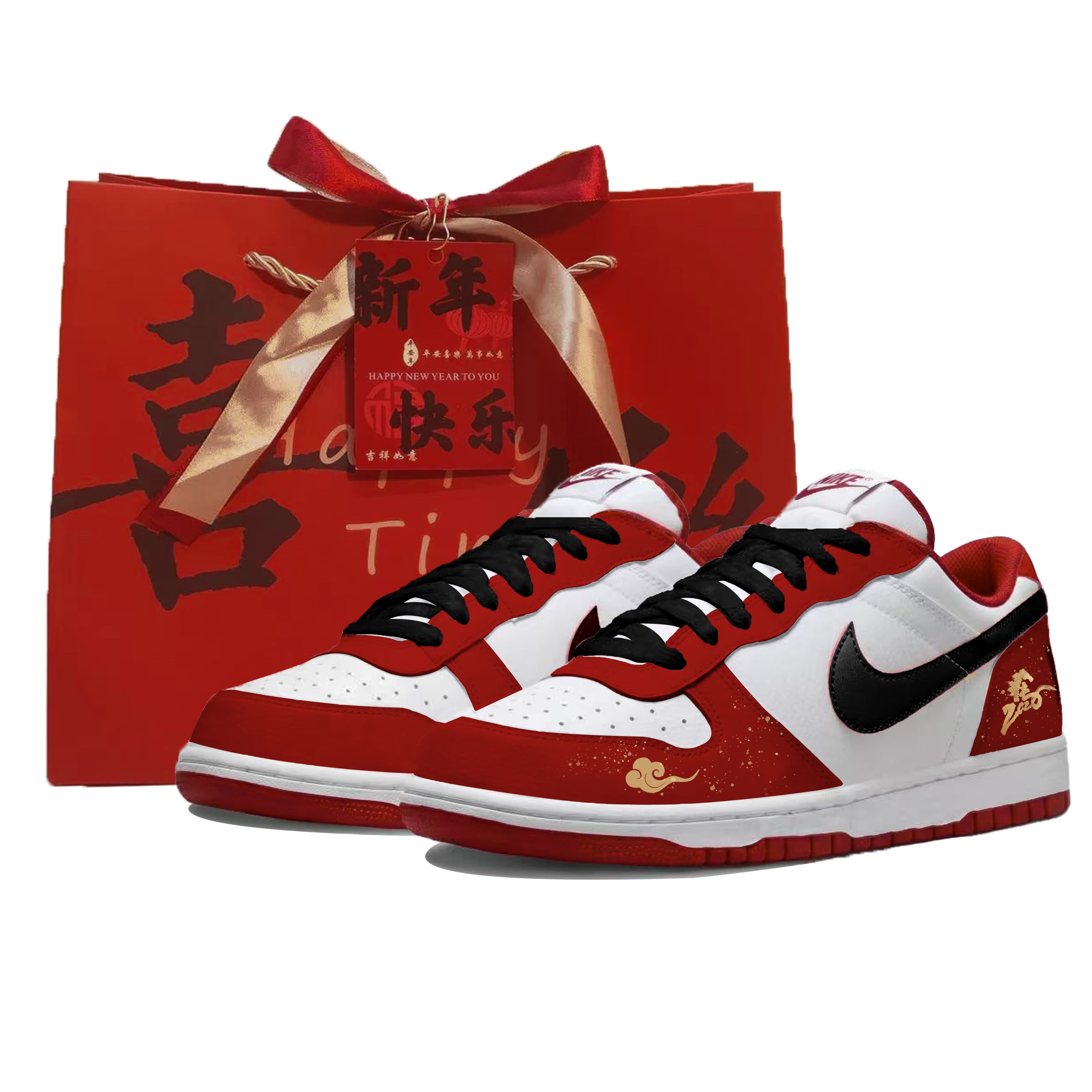 Nike Big 'Horse Treading on Auspicious Clouds' Year of the Horse Gold Splatter Fashion Wear-Resistant Low-Top Sneakers Unisex Red