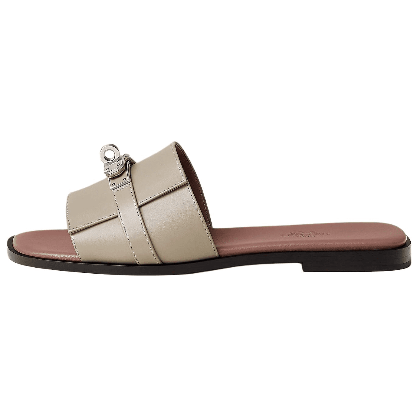 HERMES Giulia Calfskin Square-Toe Open-Toe Slide Sandals Women's Light Brown