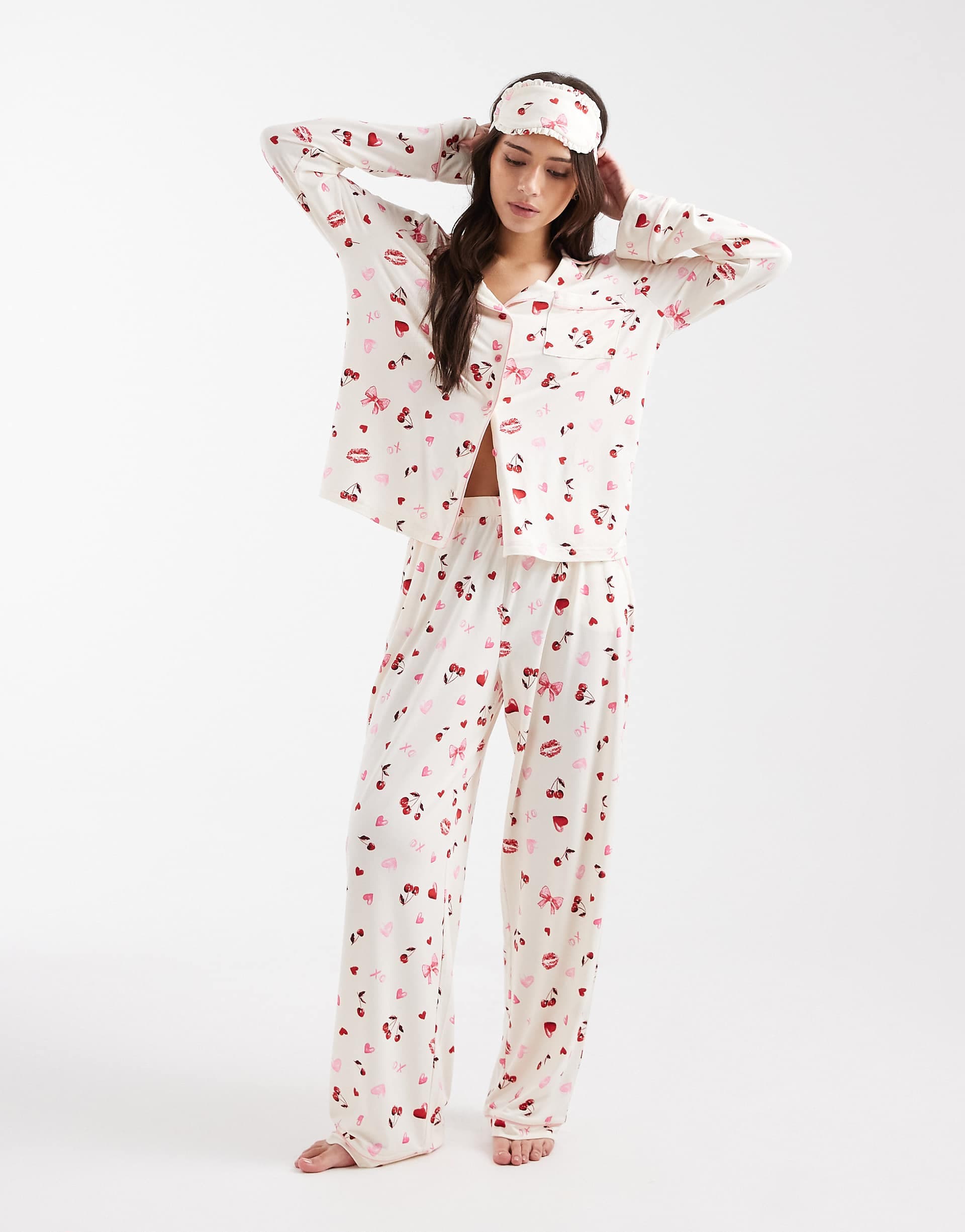 Miss Selfridge super soft cherry and bow mix pajama set