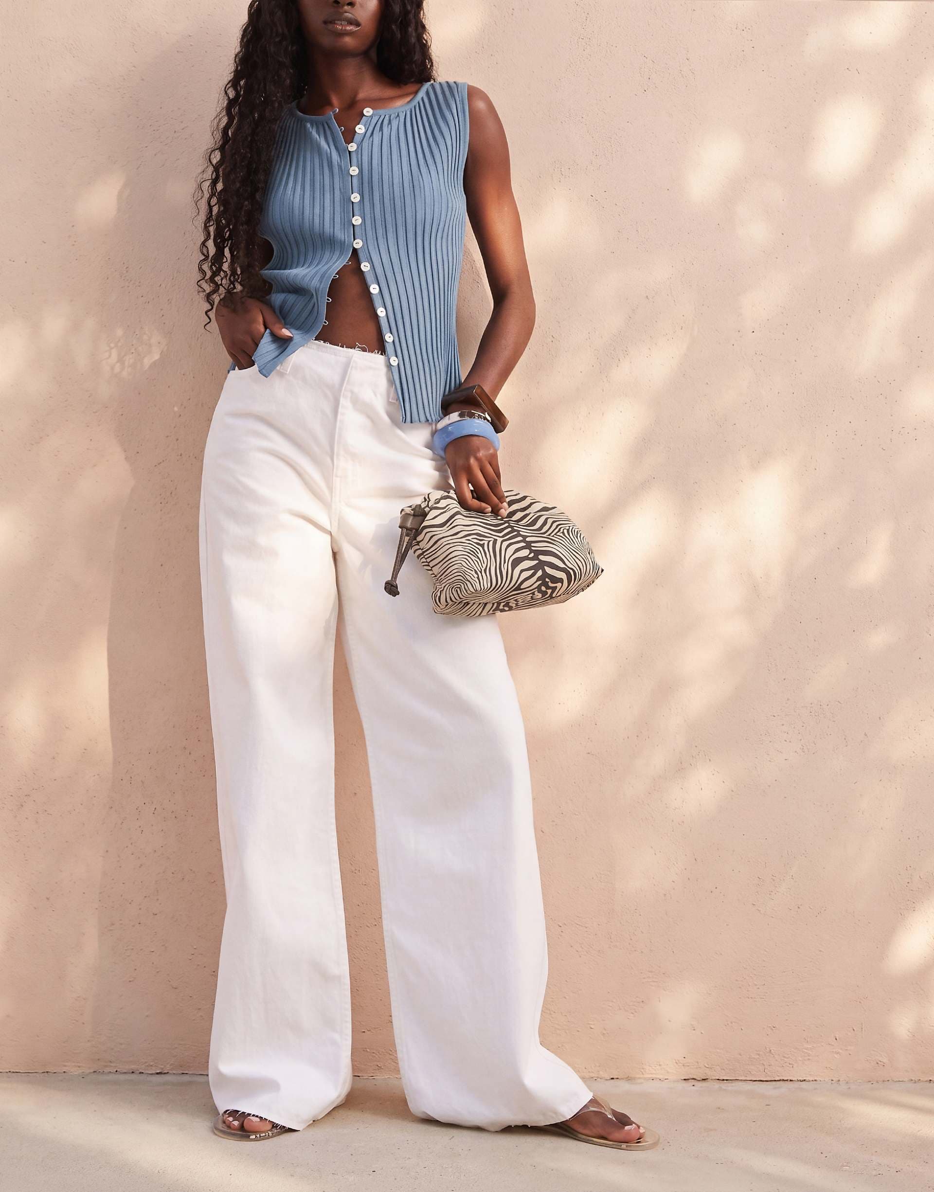 ASOS DESIGN low rise raw waistband straight leg jeans in white