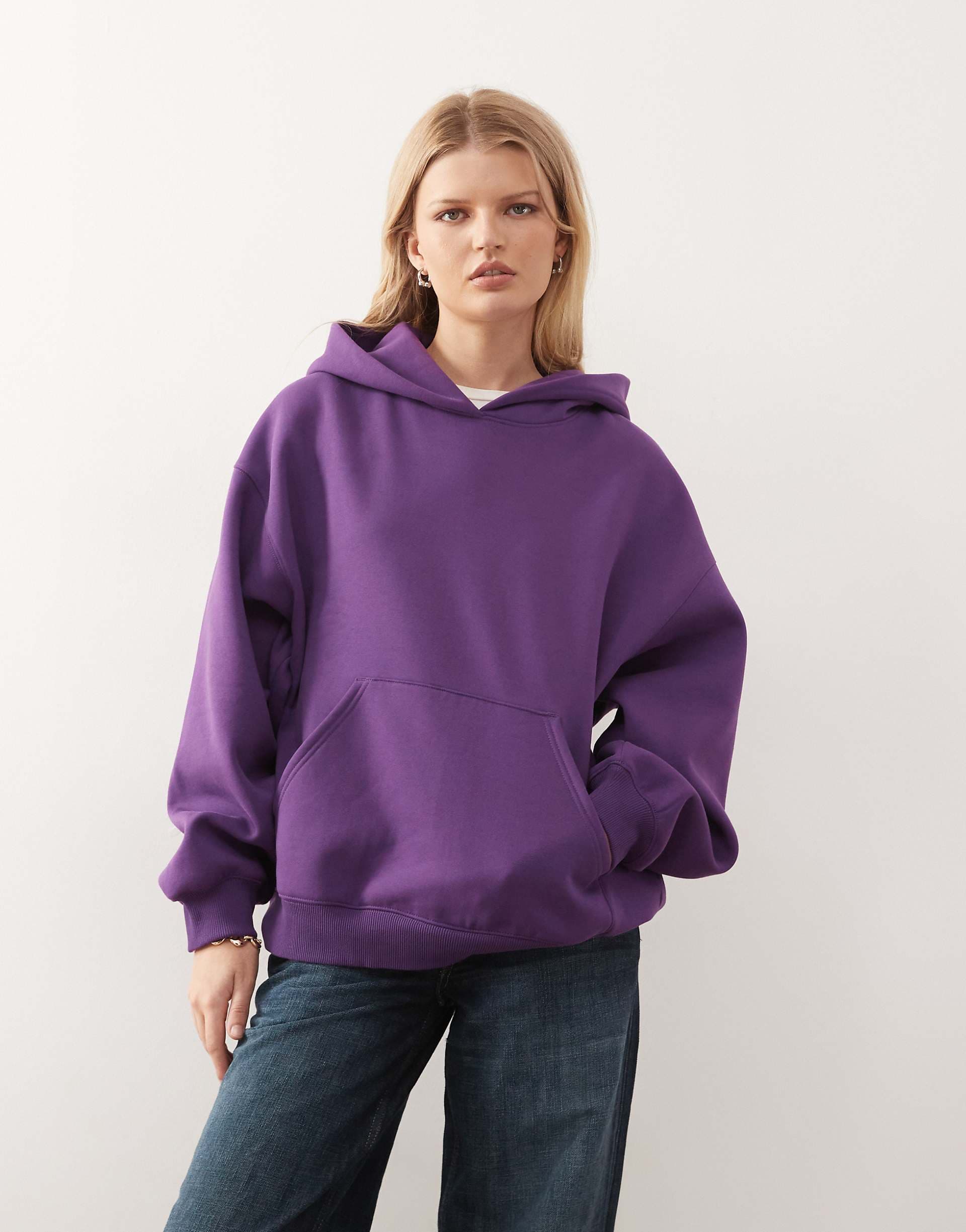 Weekday oversized heavyweight jersey hoodie in purple grape