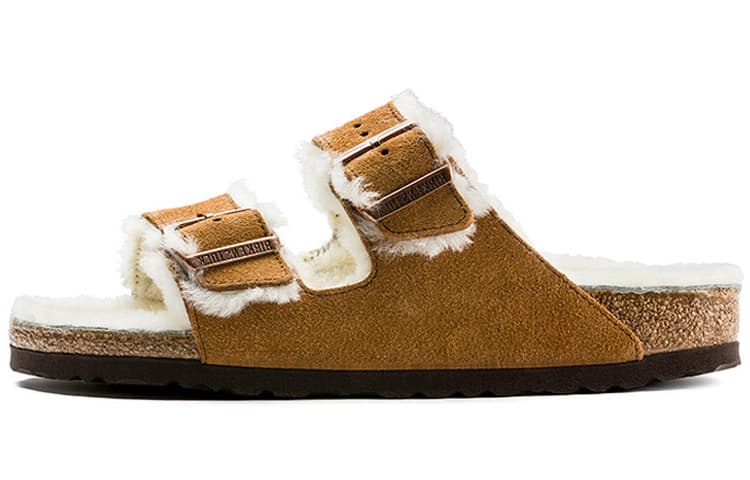 Birkenstock Arizona Fleece-Lined Cork Sandals Unisex Ginger Yellow Regular Fit