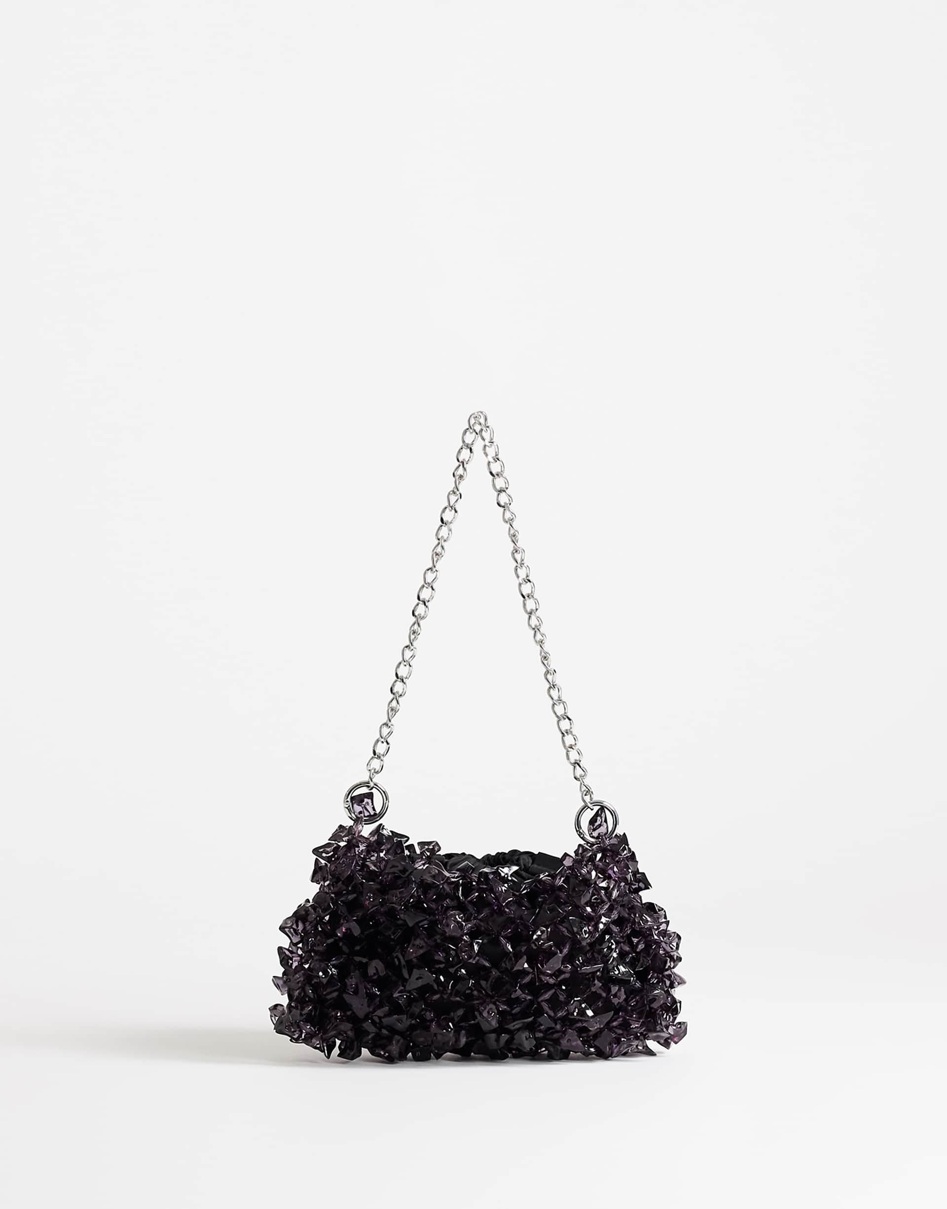 Topshop Scarlett small beaded shoulder bag in black