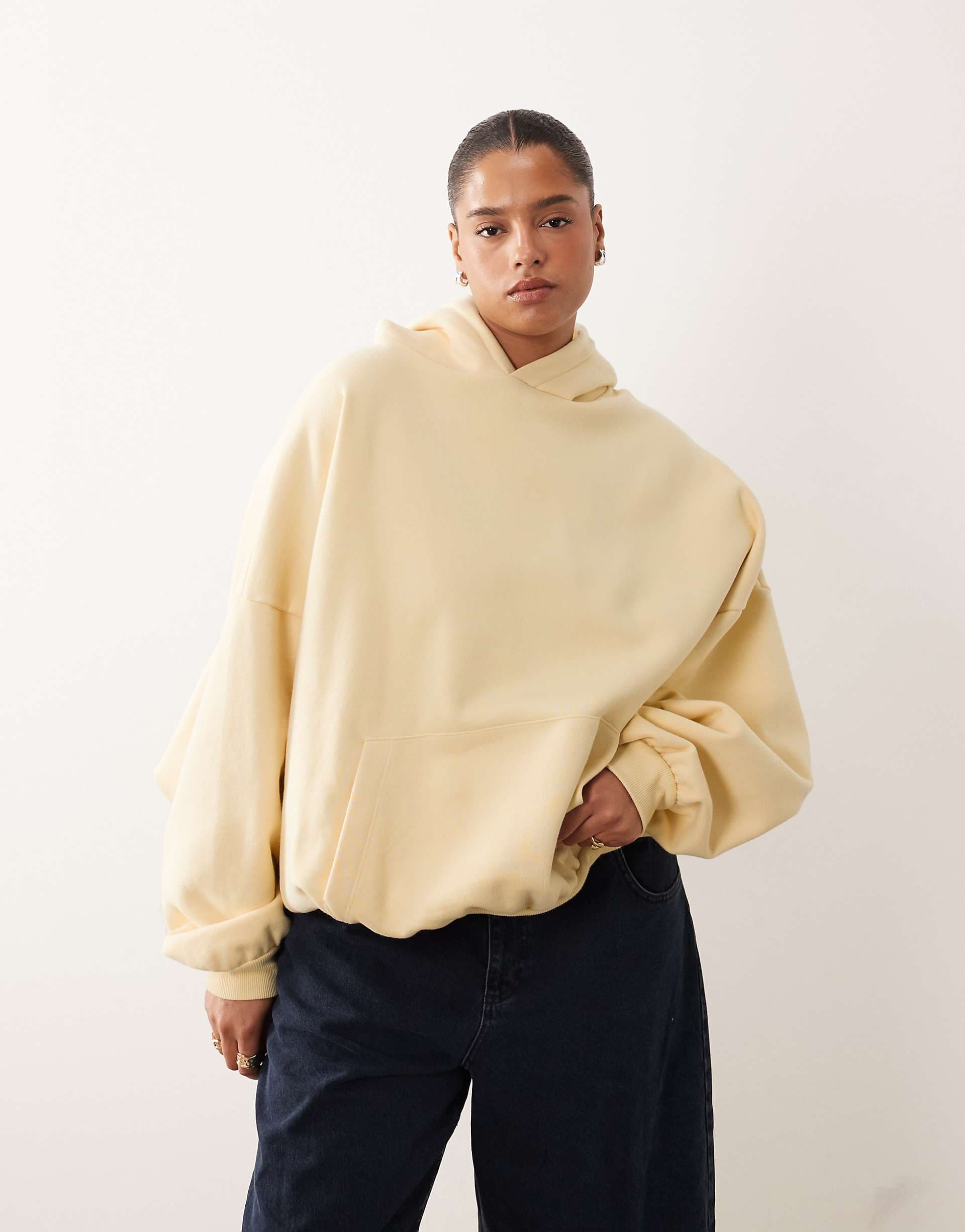 ARRANGE Curve oversized premium heavyweight hoodie in buttermilk