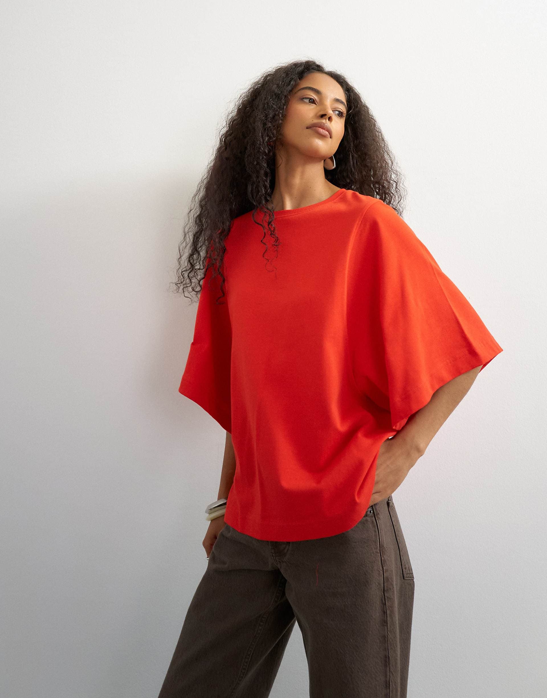 Topshop batwing sleeve t-shirt in red