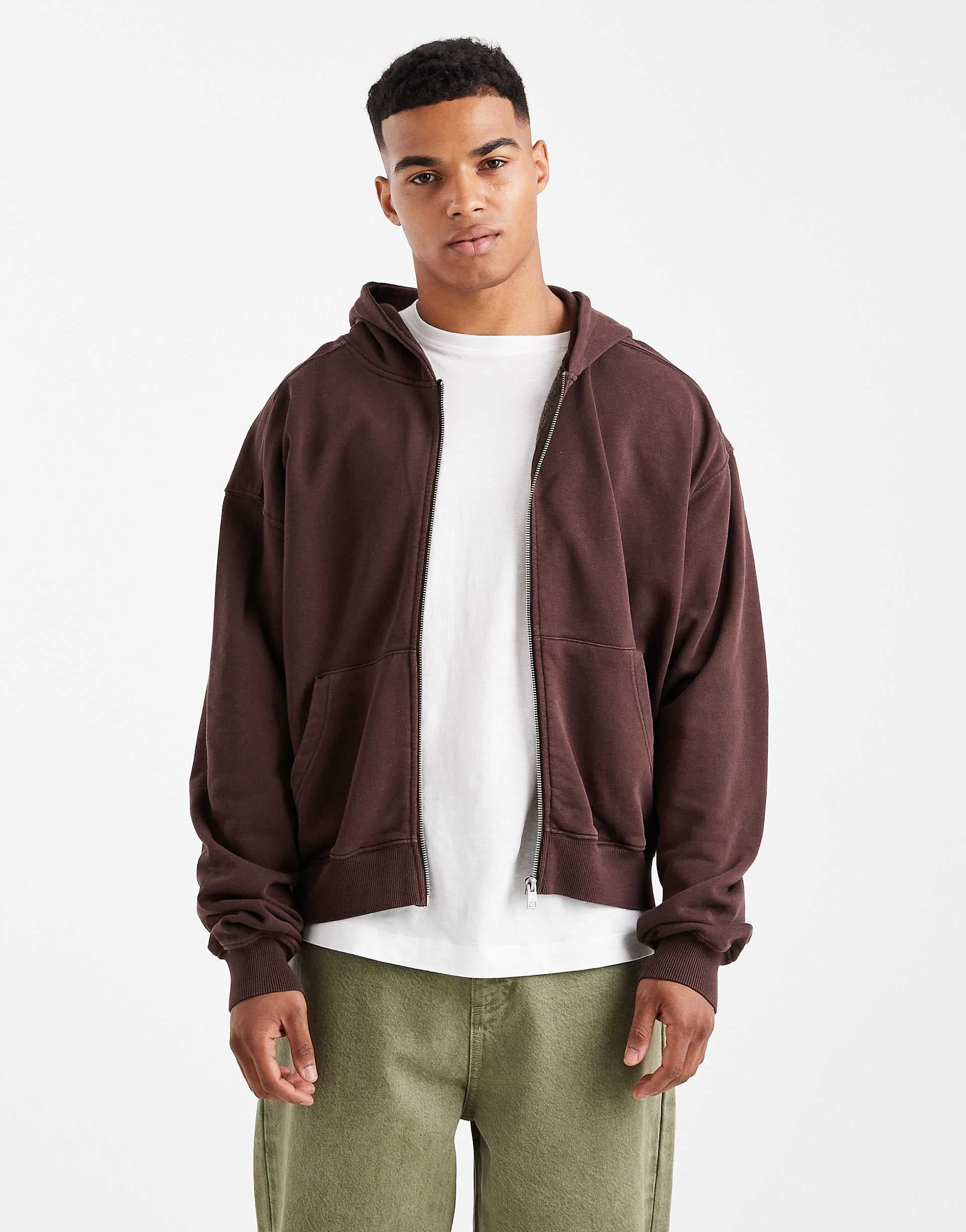 Cotton On cropped zip up hoodie in dark oak wash