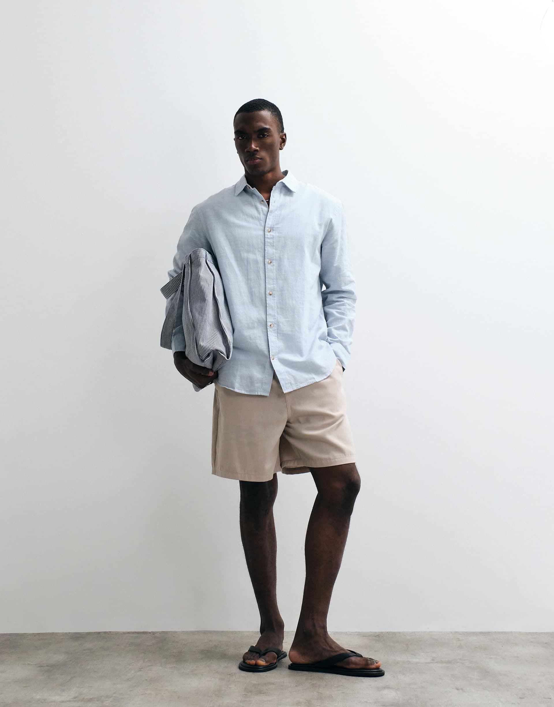 Jack & Jones linen blend long sleeve shirt in light blue