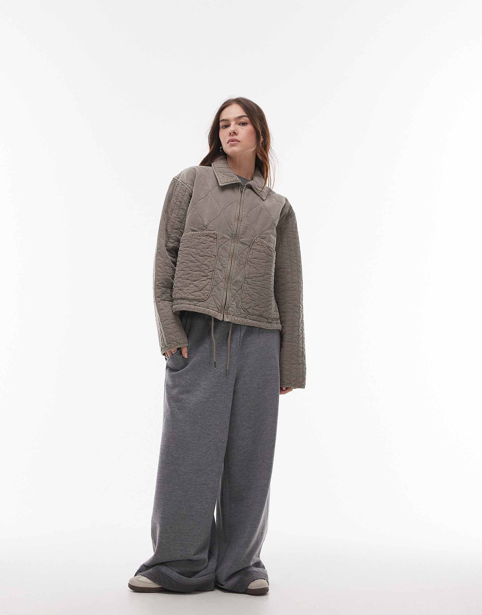 Topshop liner jacket with quilting in gray